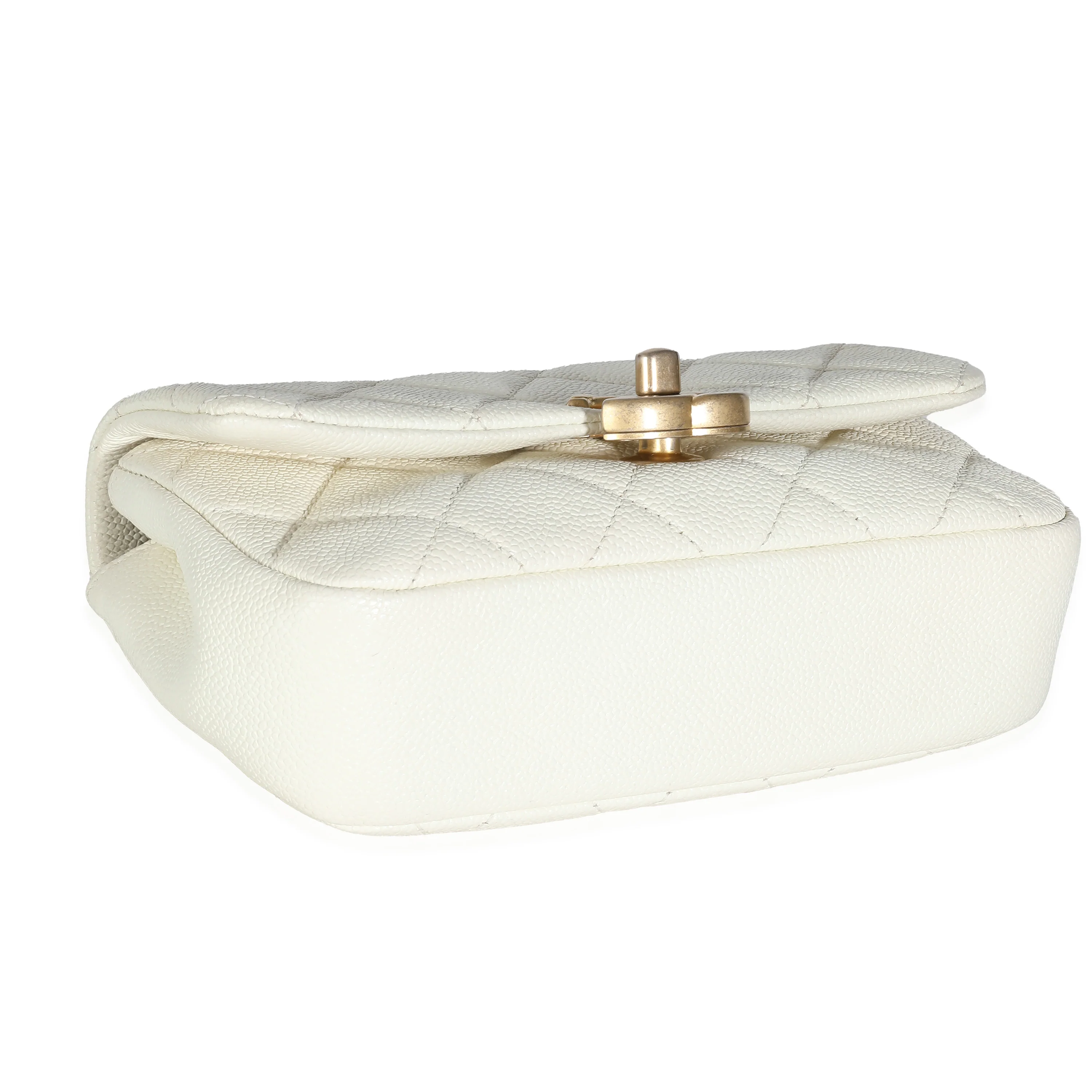 White Quilted Caviar Chain Melody Waist Belt Bag - Image 4