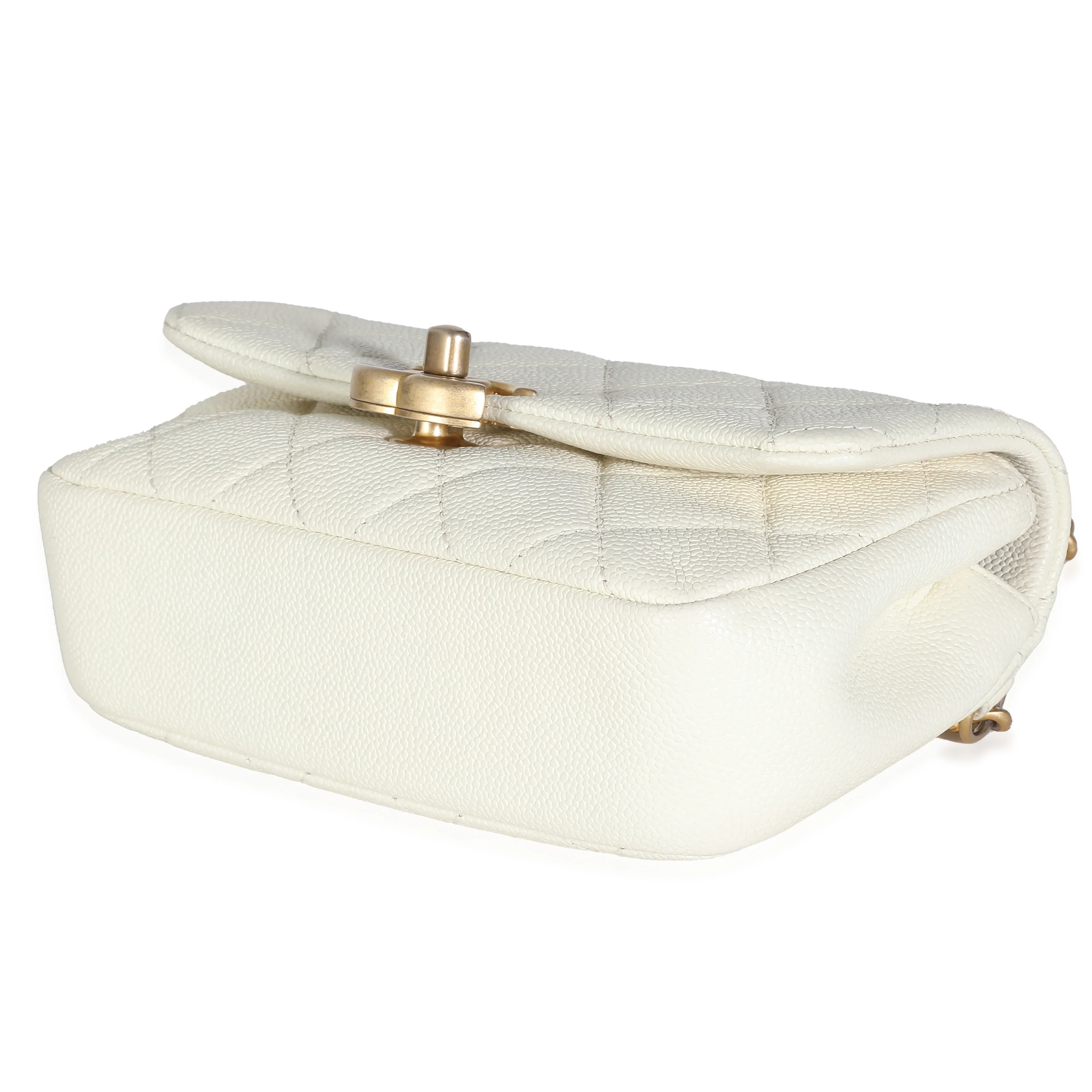 White Quilted Caviar Chain Melody Waist Belt Bag - Image 6