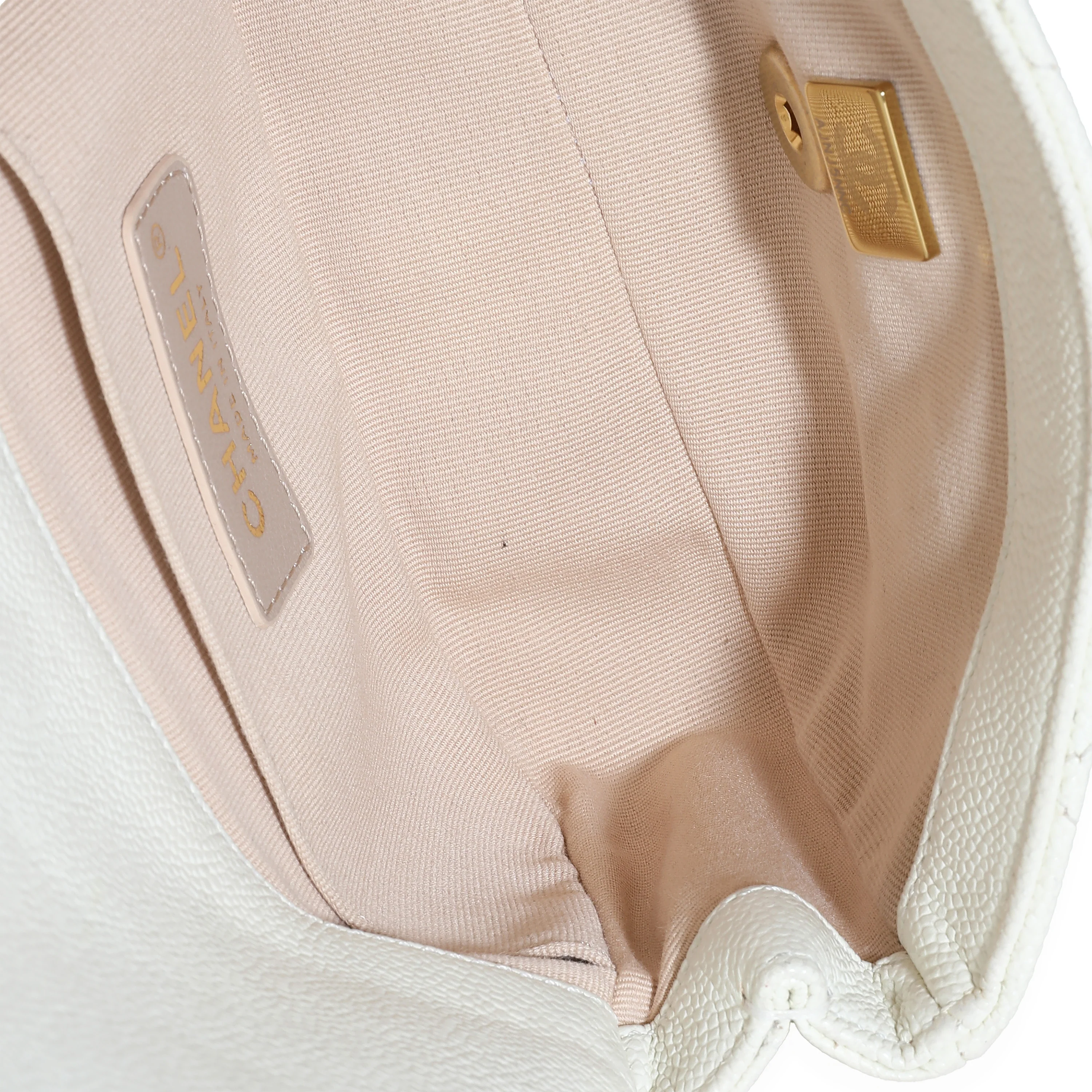 White Quilted Caviar Chain Melody Waist Belt Bag - Image 7