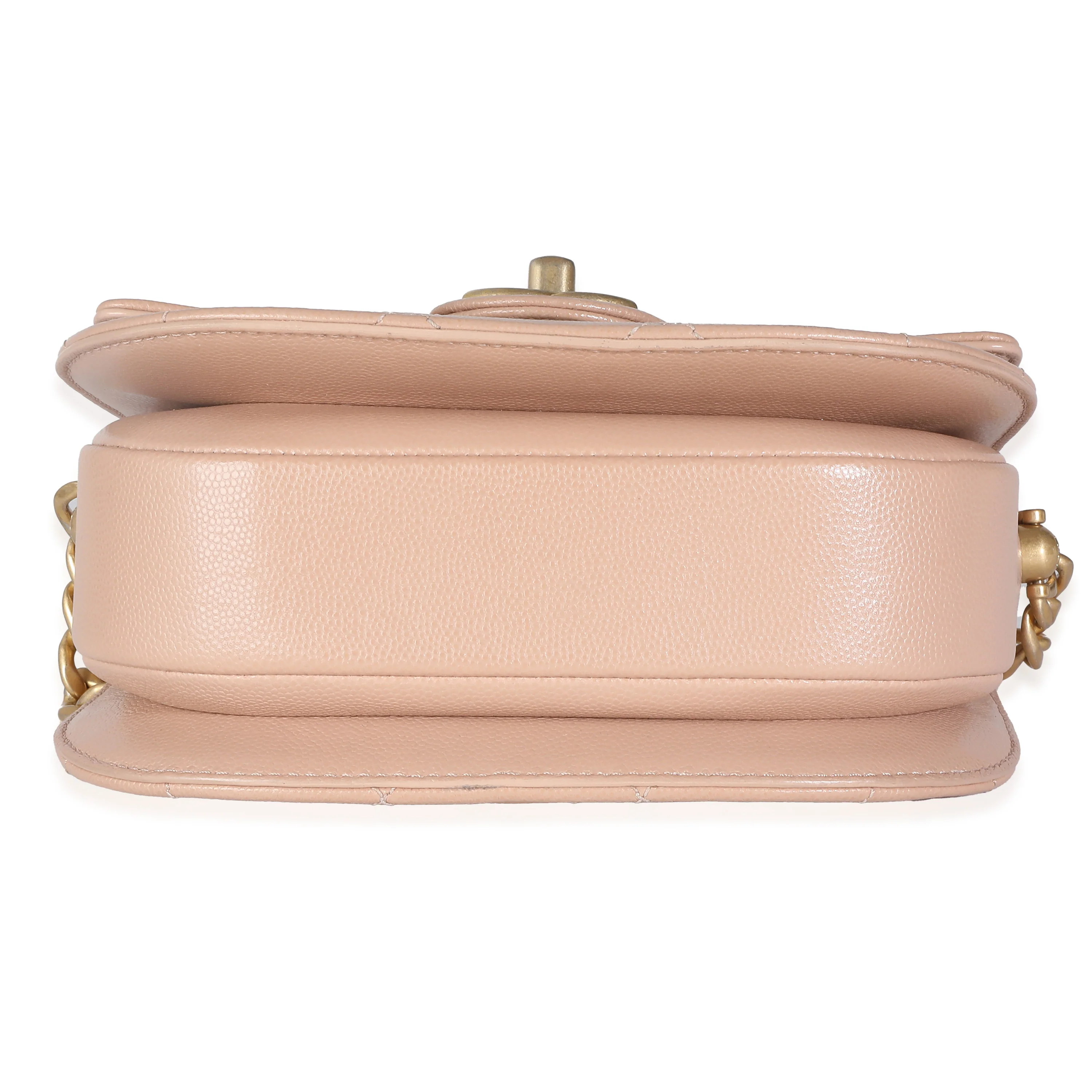 Beige Quilted Caviar Mini Round Messenger Bag - Image 5