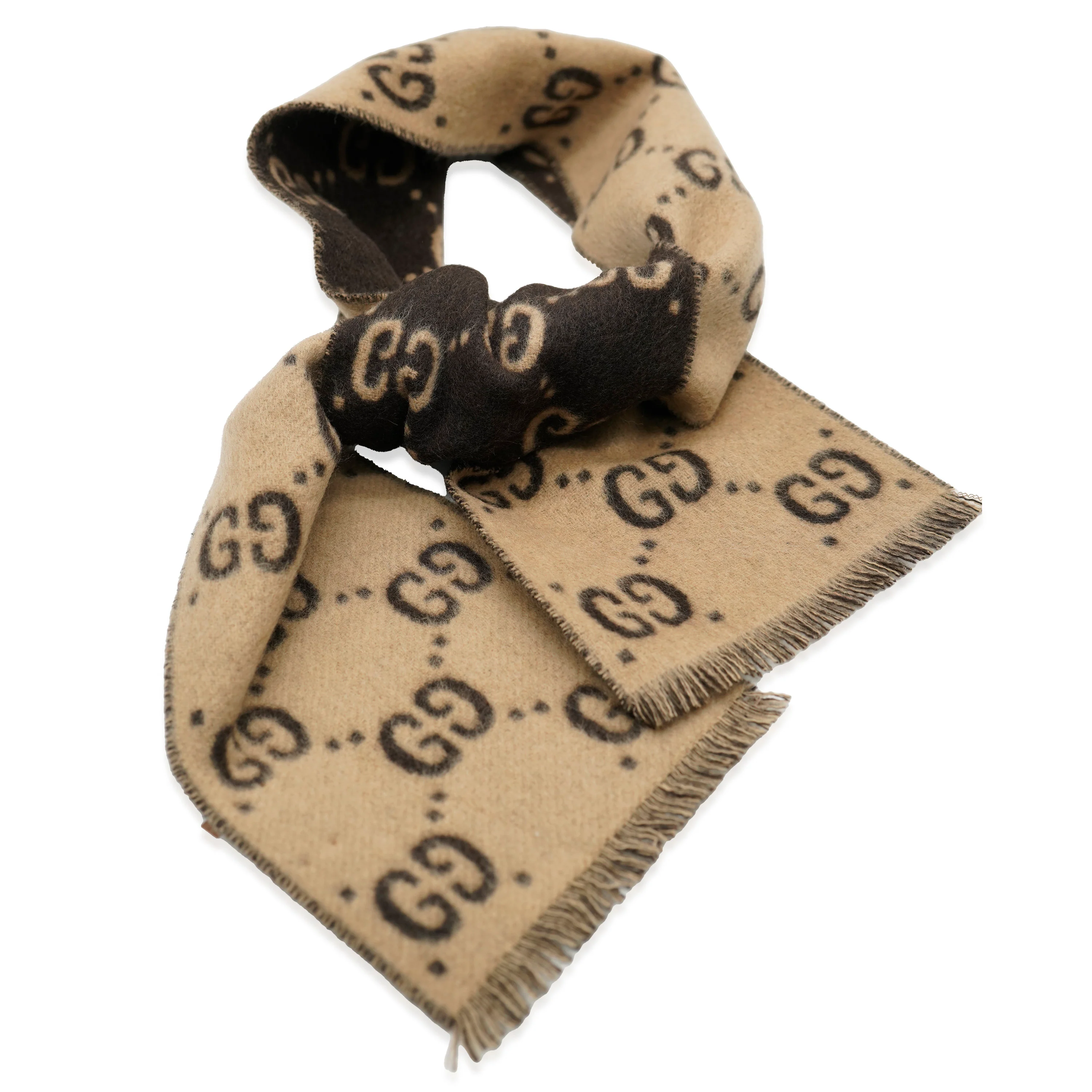 Brown Beige Wool GG Freeda Scarf - Image 3
