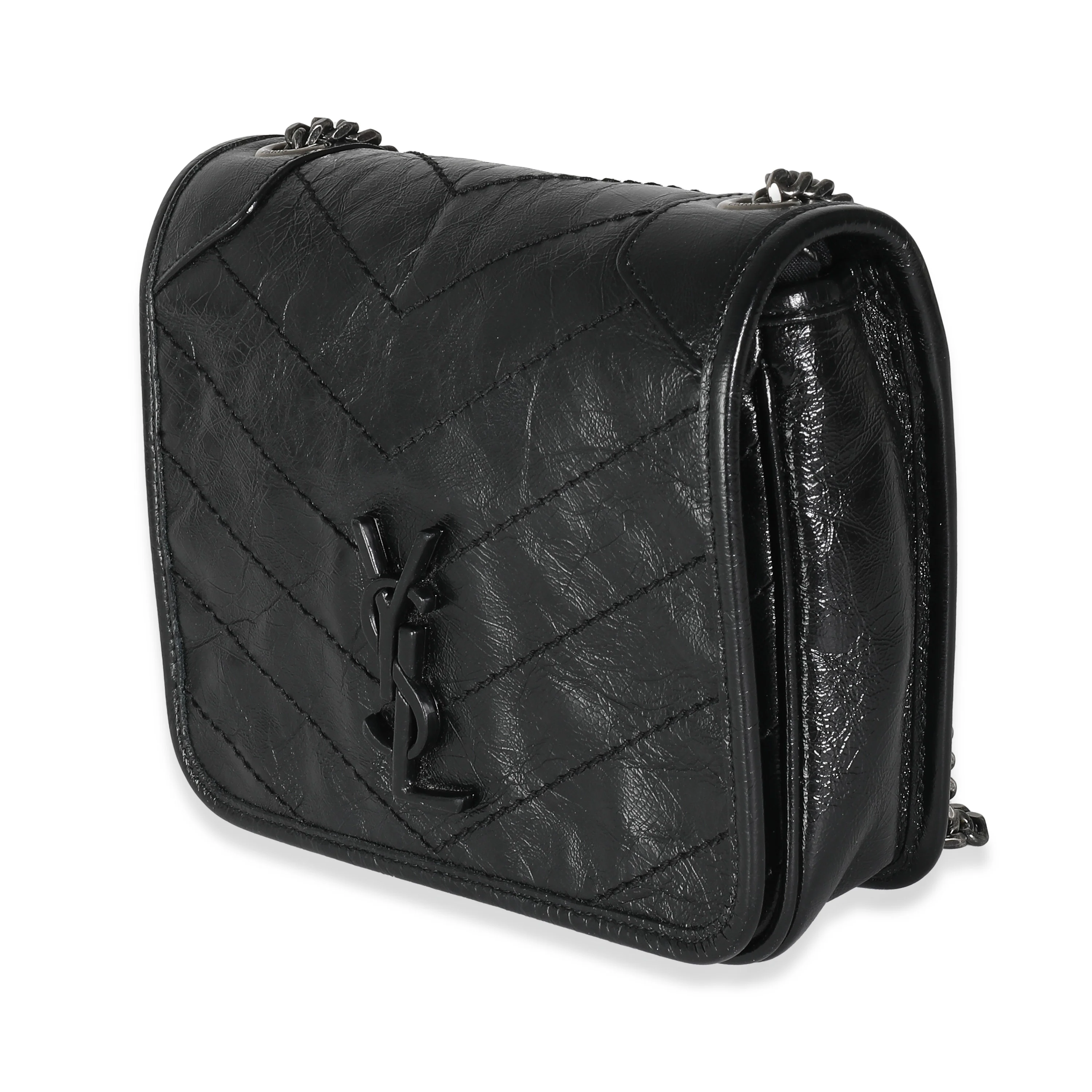 Saint Laurent Black Crinkled Calfskin Niki Chain Wallet - Image 2