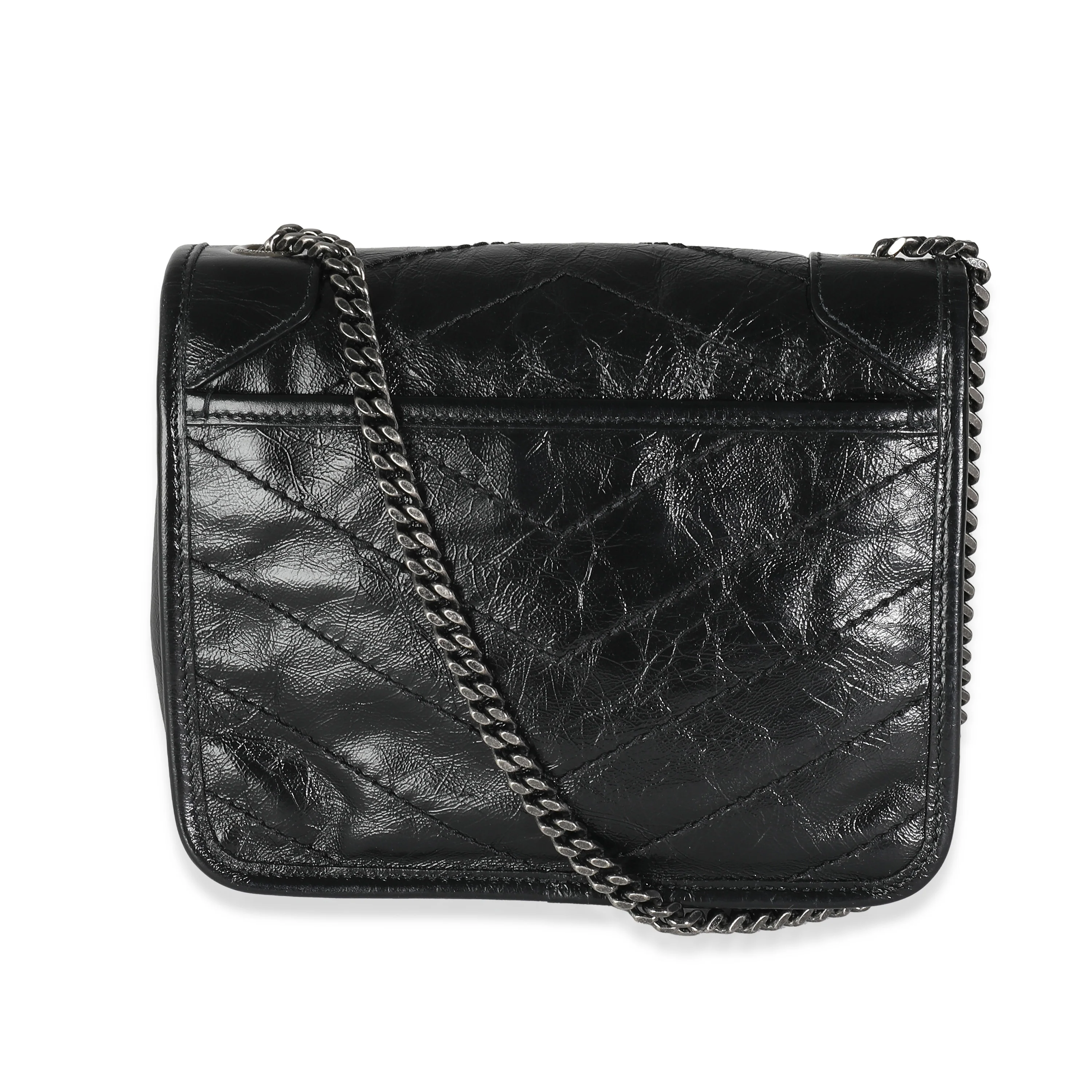 Saint Laurent Black Crinkled Calfskin Niki Chain Wallet - Image 4
