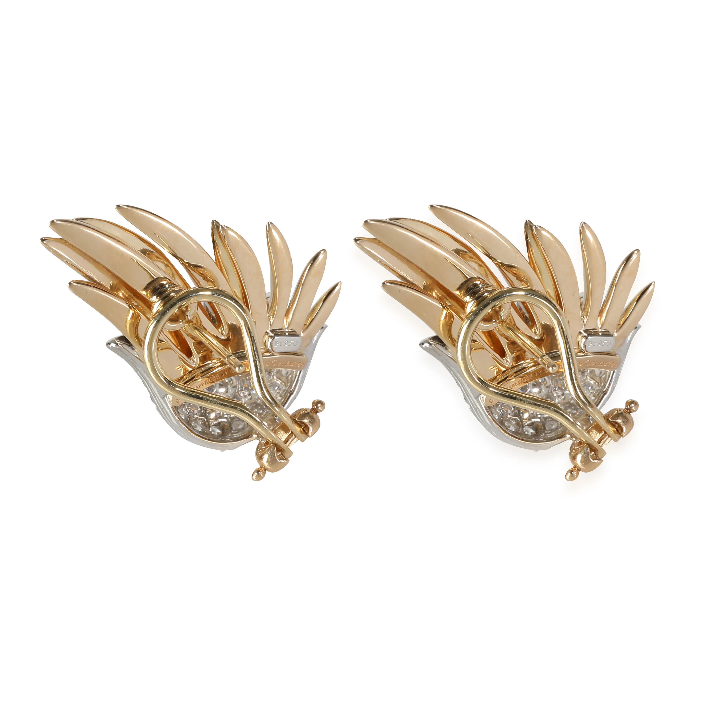 Sclumberger Flame Earrings in 18k Yellow Gold/Platinum 1.86 CTW - Image 4