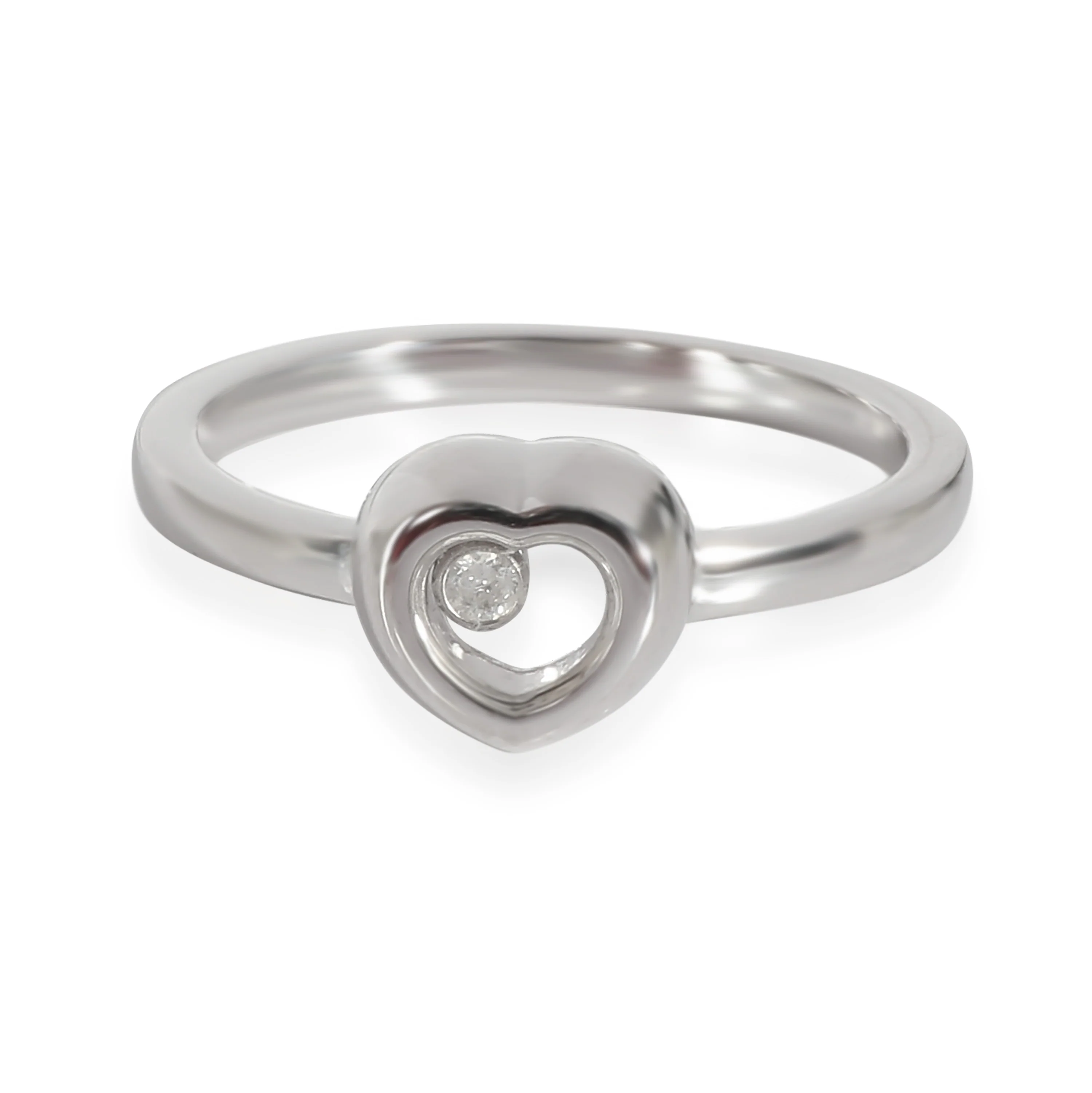 Happy Diamond Heart Ring 18K White Gold 0.03 Ct