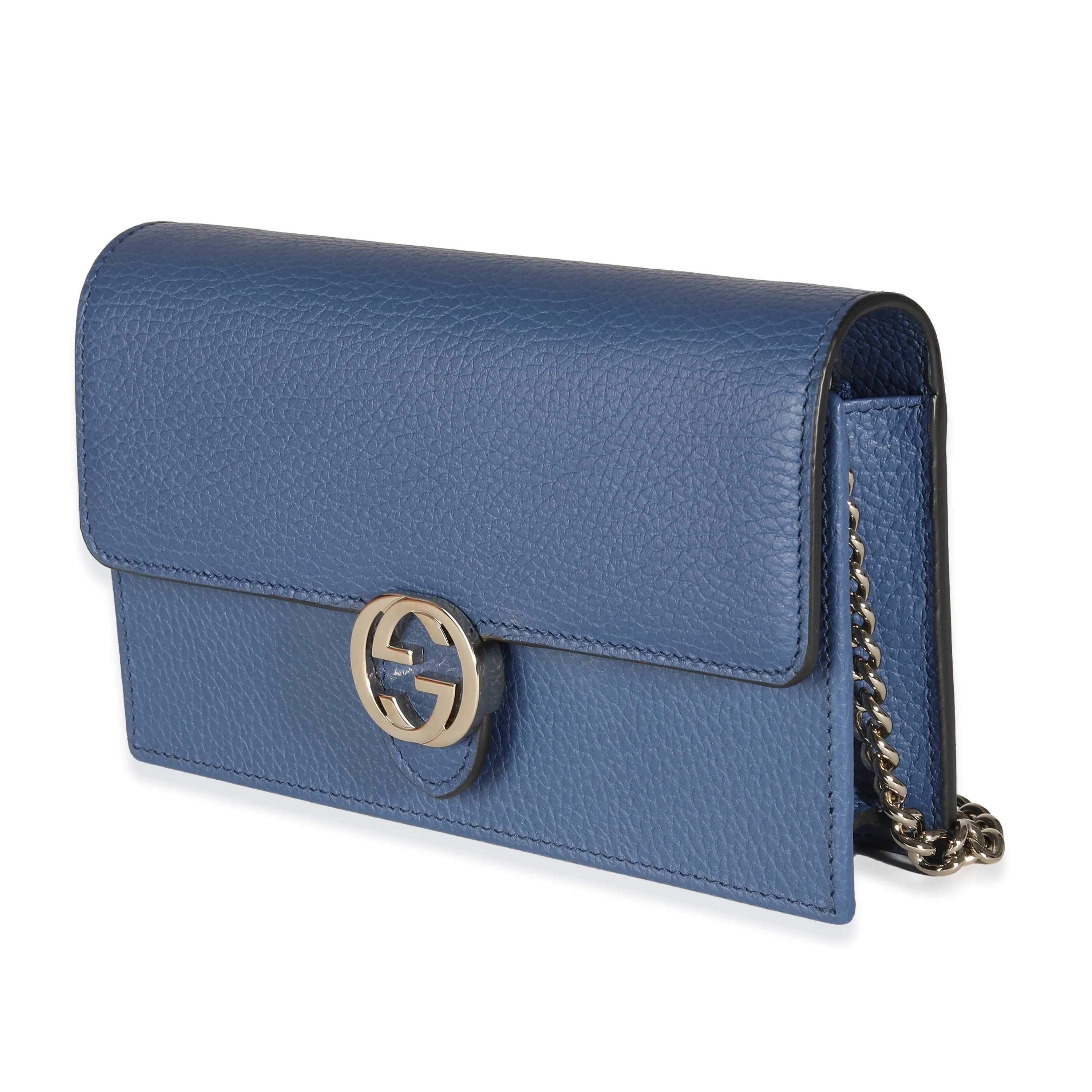 Blue Dollar Calfskin Interlocking G Chain Wallet - Image 2