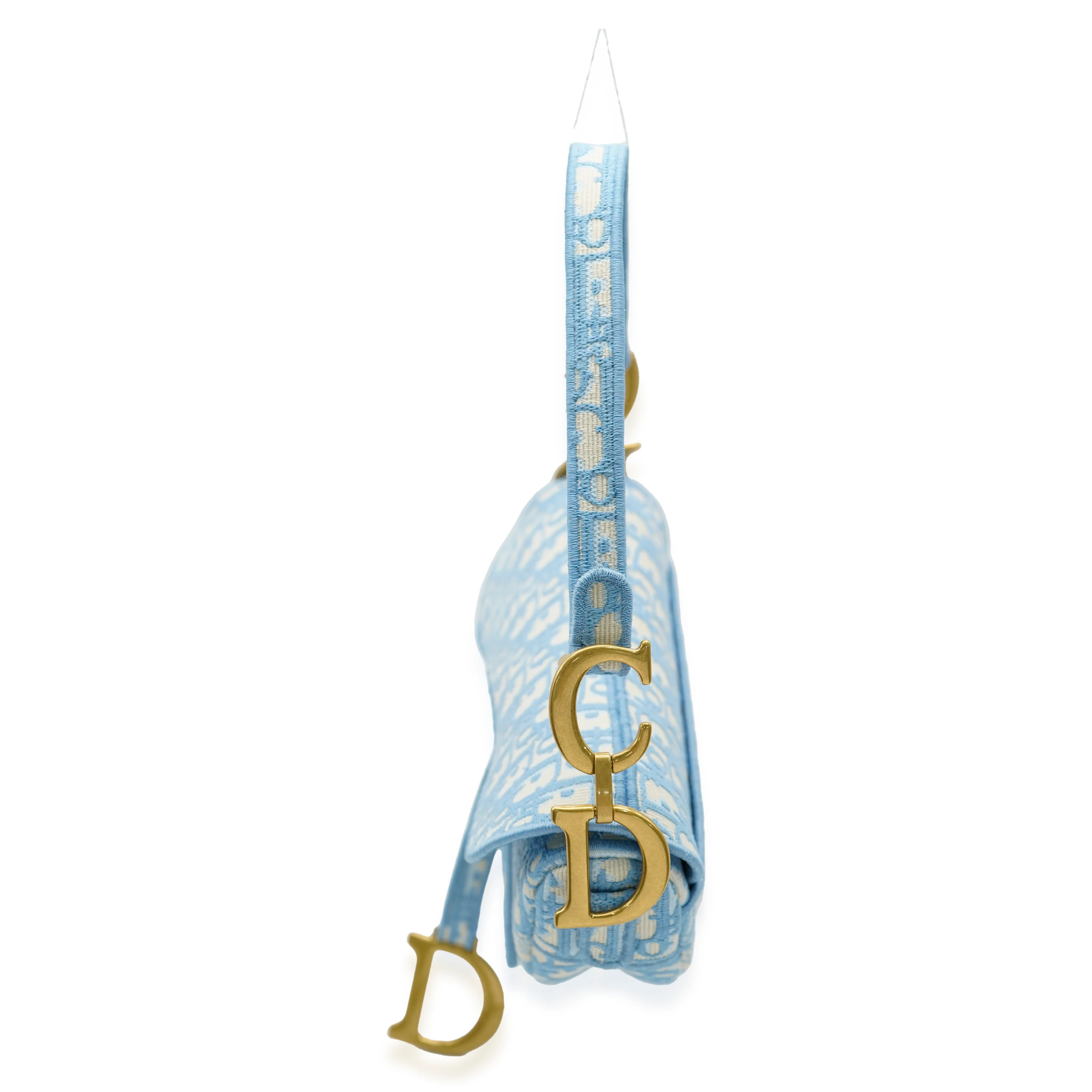 Light Blue Oblique Jacquard Canvas Saddle Bag - Image 2