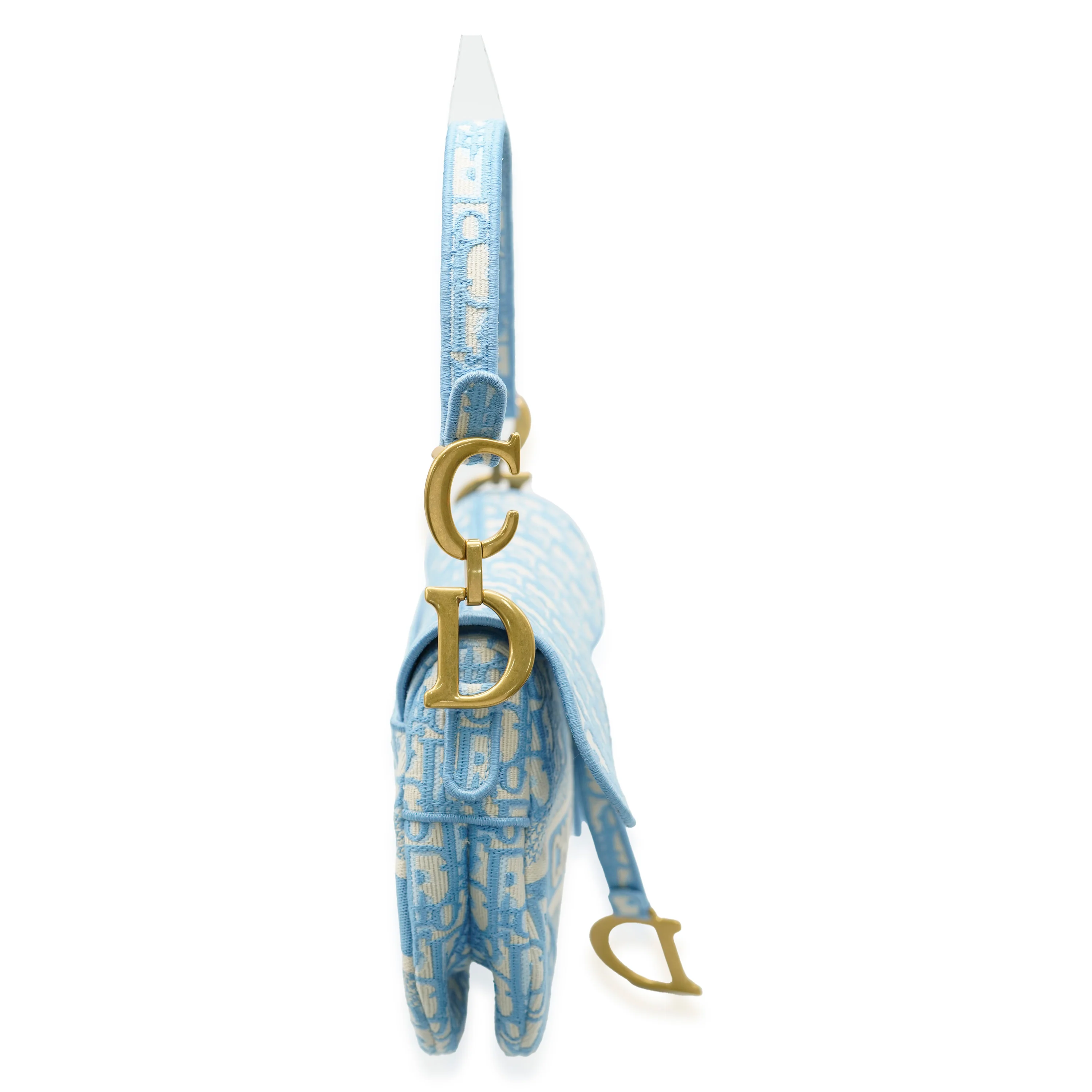 Light Blue Oblique Jacquard Canvas Saddle Bag - Image 3