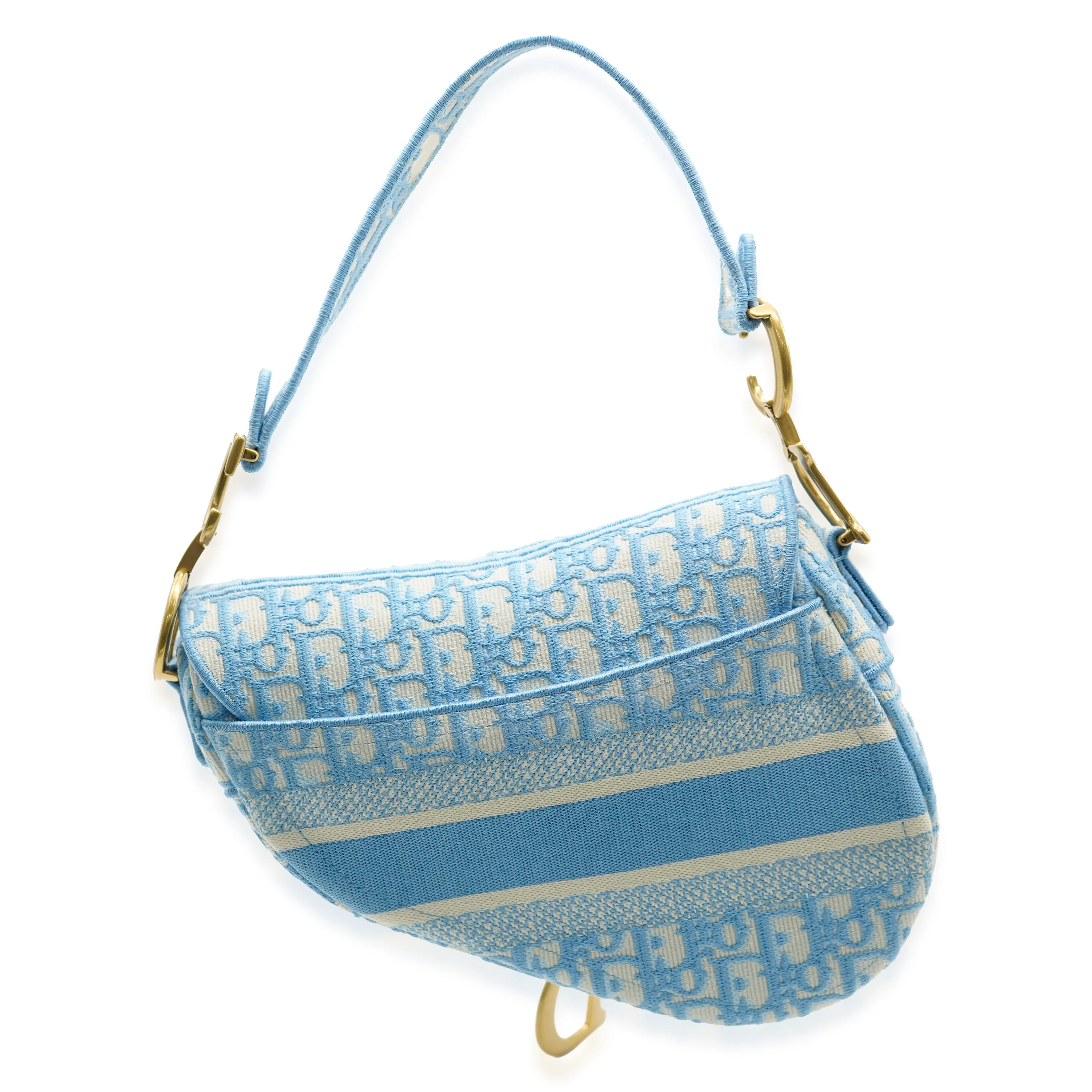 Light Blue Oblique Jacquard Canvas Saddle Bag - Image 4