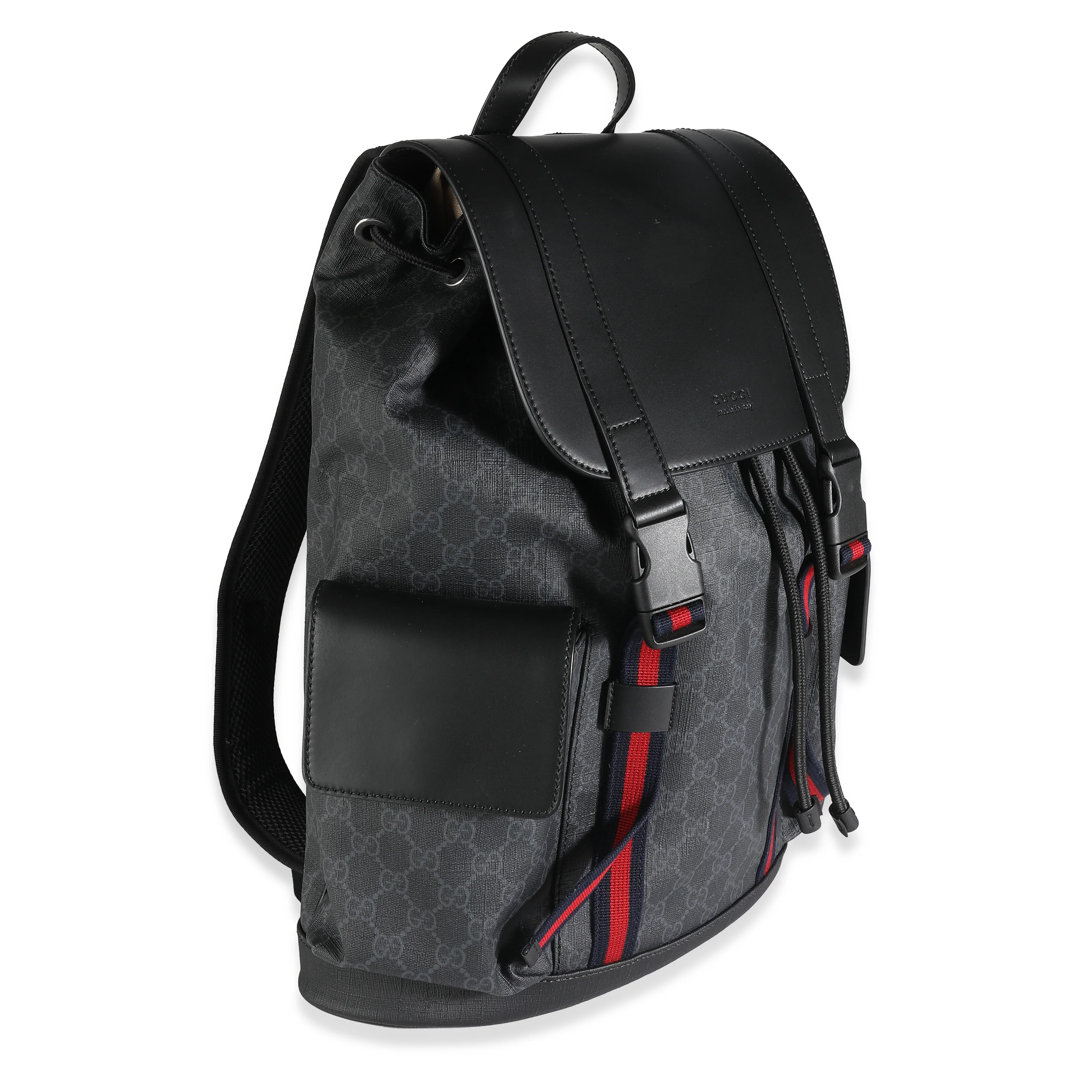 Black GG Supreme Canvas Double Buckle Backpack - Image 3