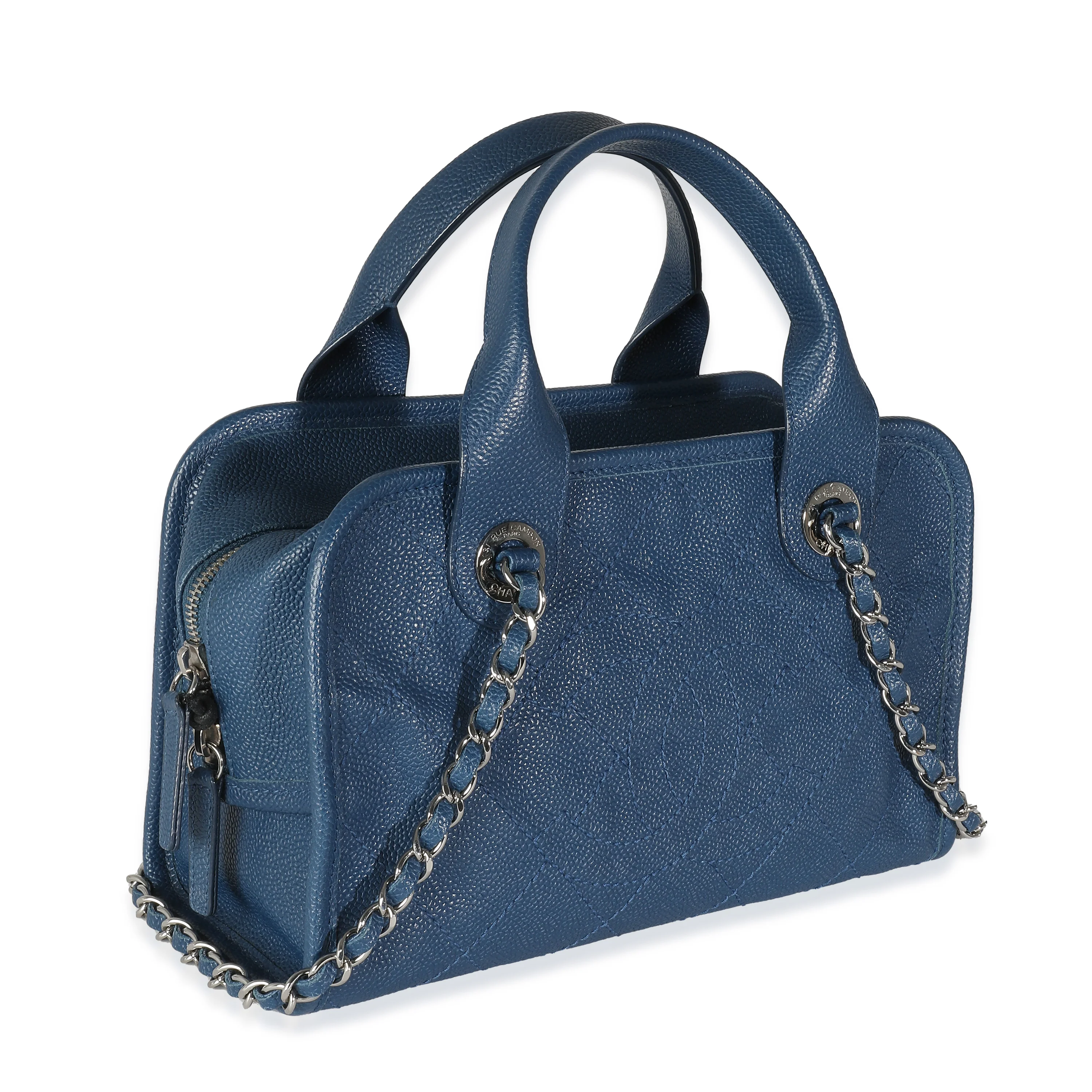 Blue Quilted Caviar Deauville Bowling Handbag - Image 3