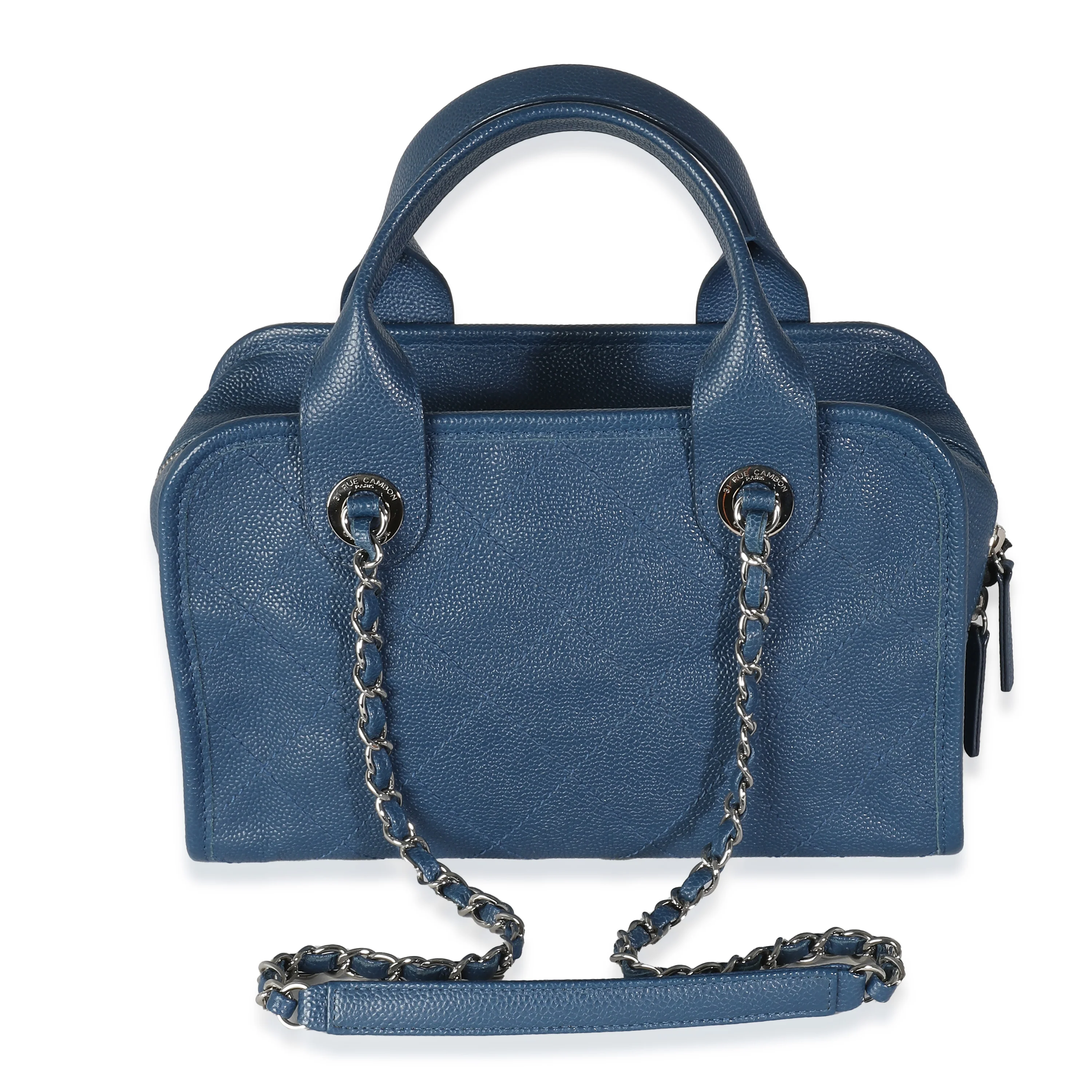 Blue Quilted Caviar Deauville Bowling Handbag - Image 4