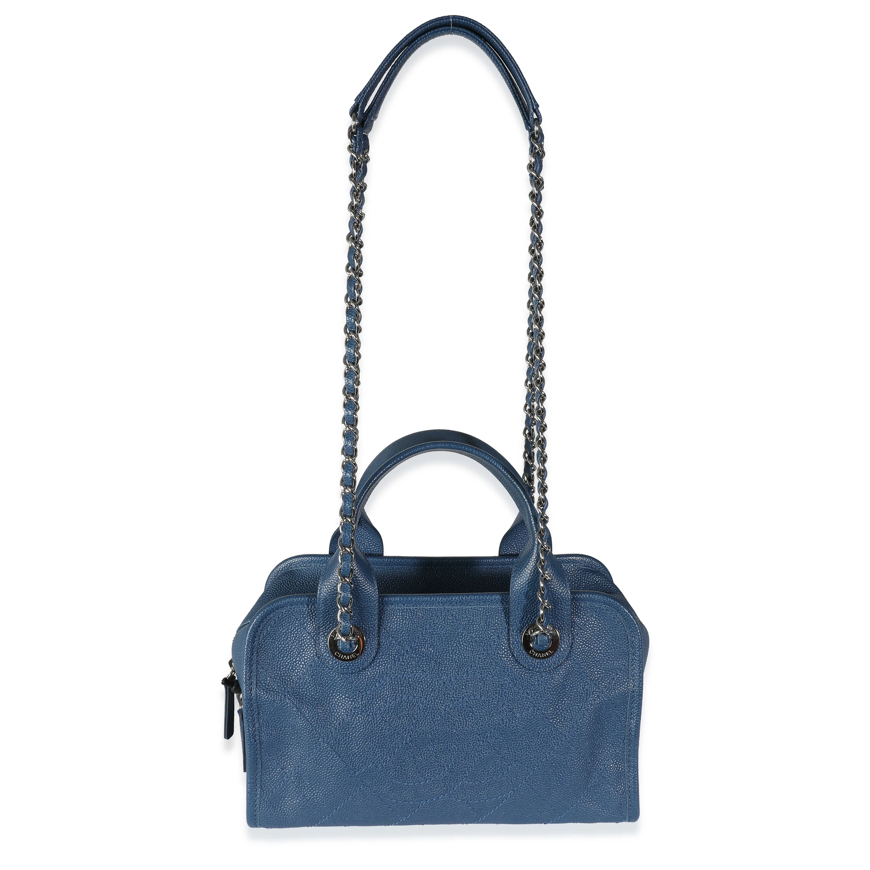Blue Quilted Caviar Deauville Bowling Handbag - Image 8