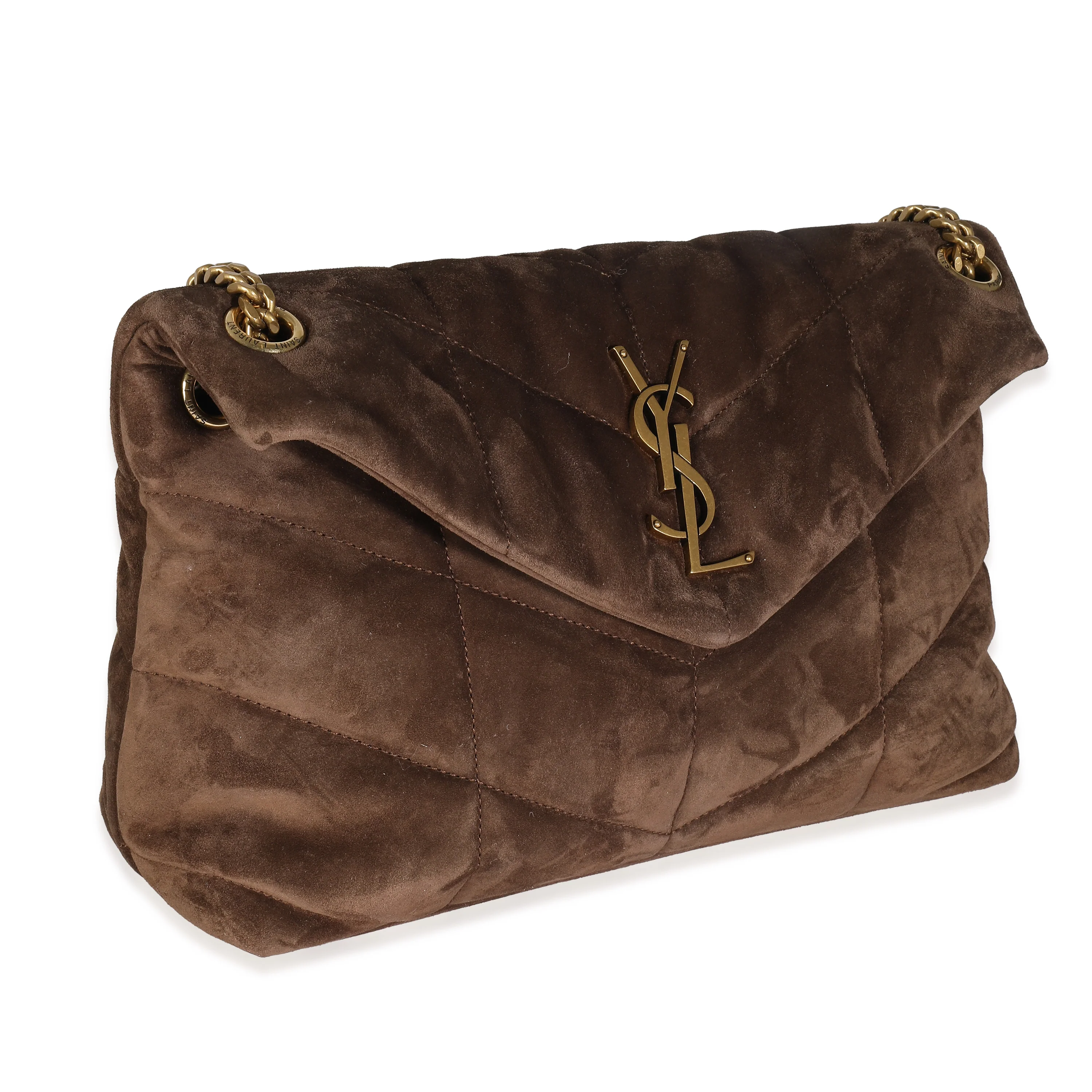 Brown Quilted Suede Small Puffer Bag - Image 3