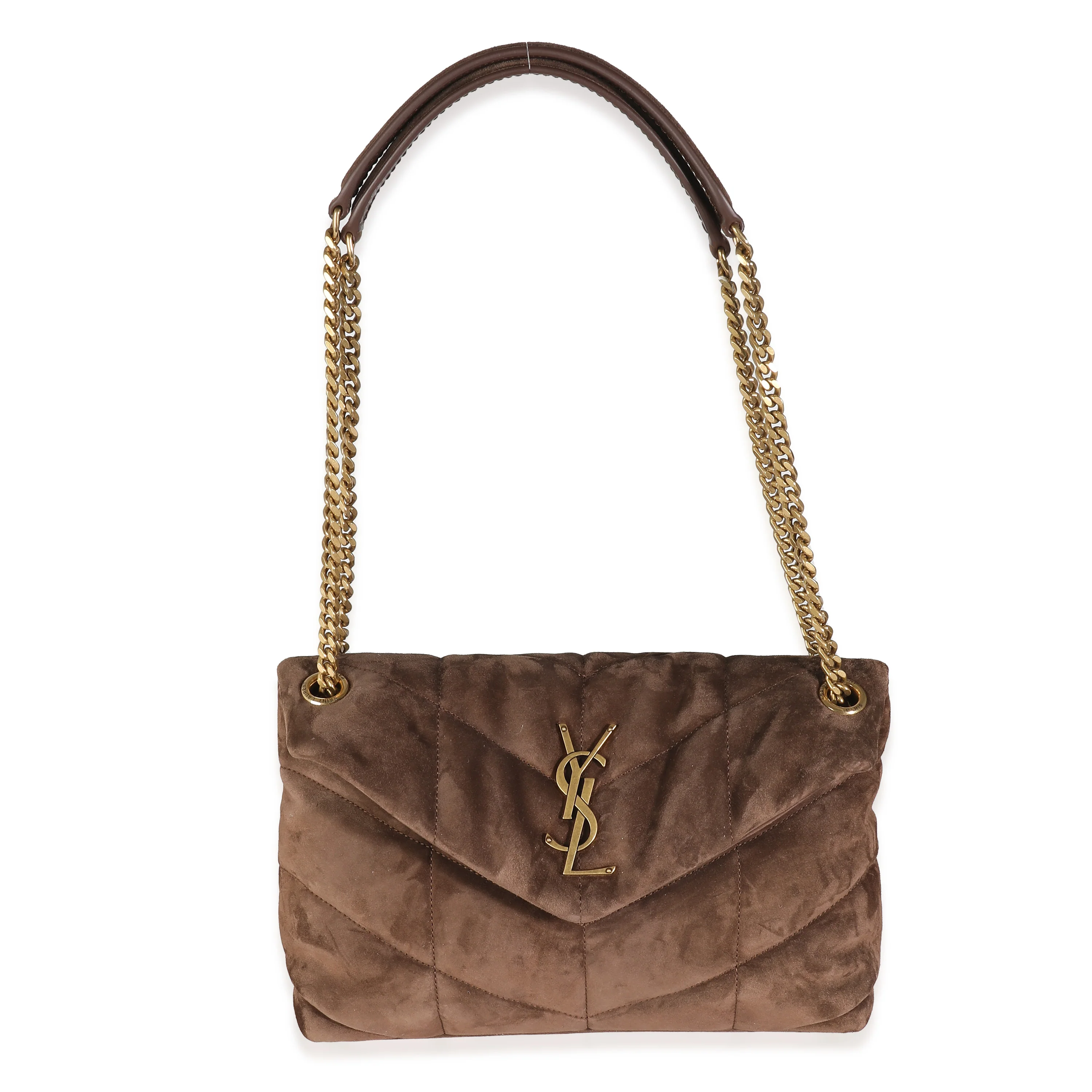 Brown Quilted Suede Small Puffer Bag - Image 7