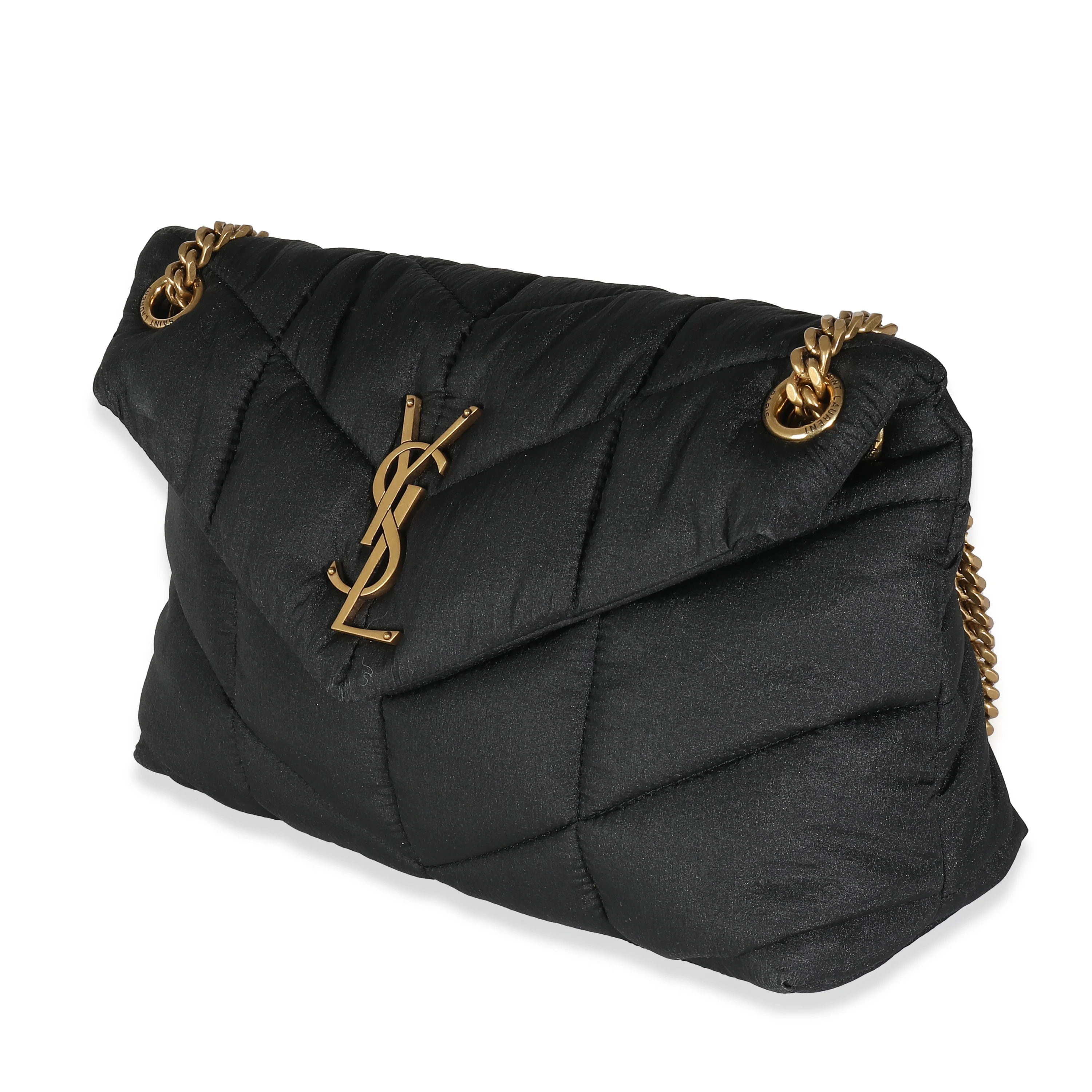 Black Quilted Nylon Small Lou Puffer Chain Bag - Image 2