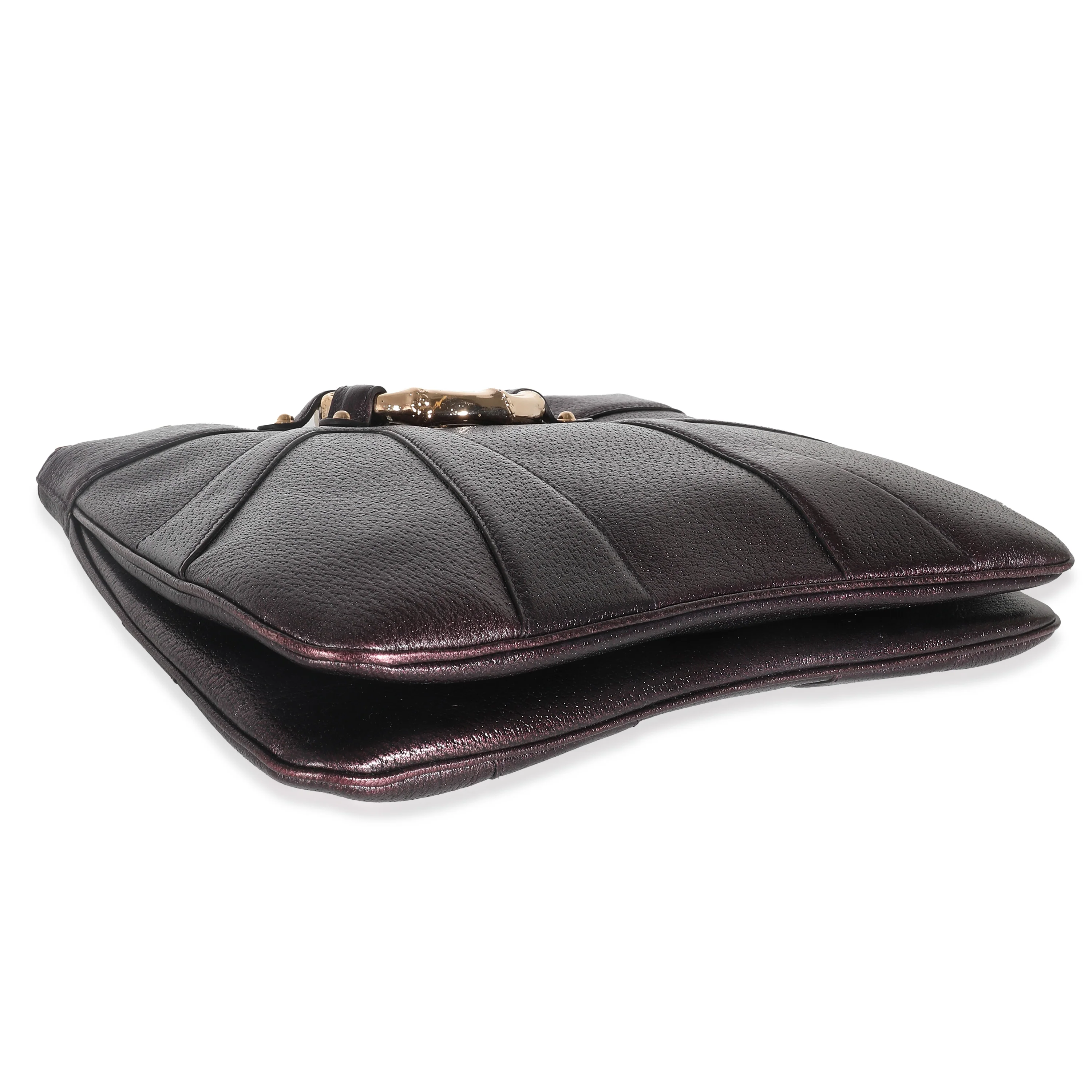 Purple Metallic Leather Bamboo Chain Shoulder Bag - Image 6