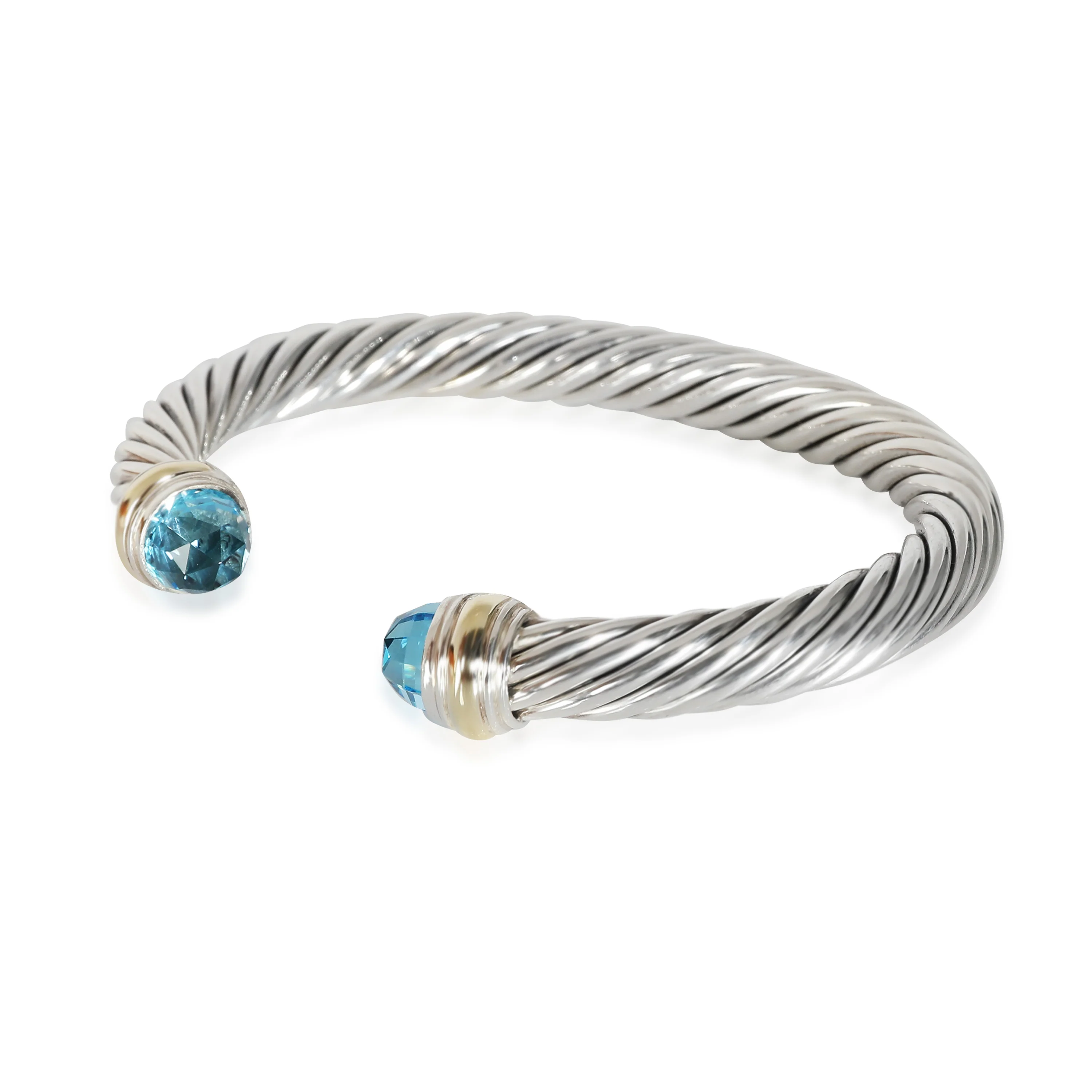 Cable Blue Topaz Bracelet in 14k Yellow Gold/Sterling Silver - Image 2