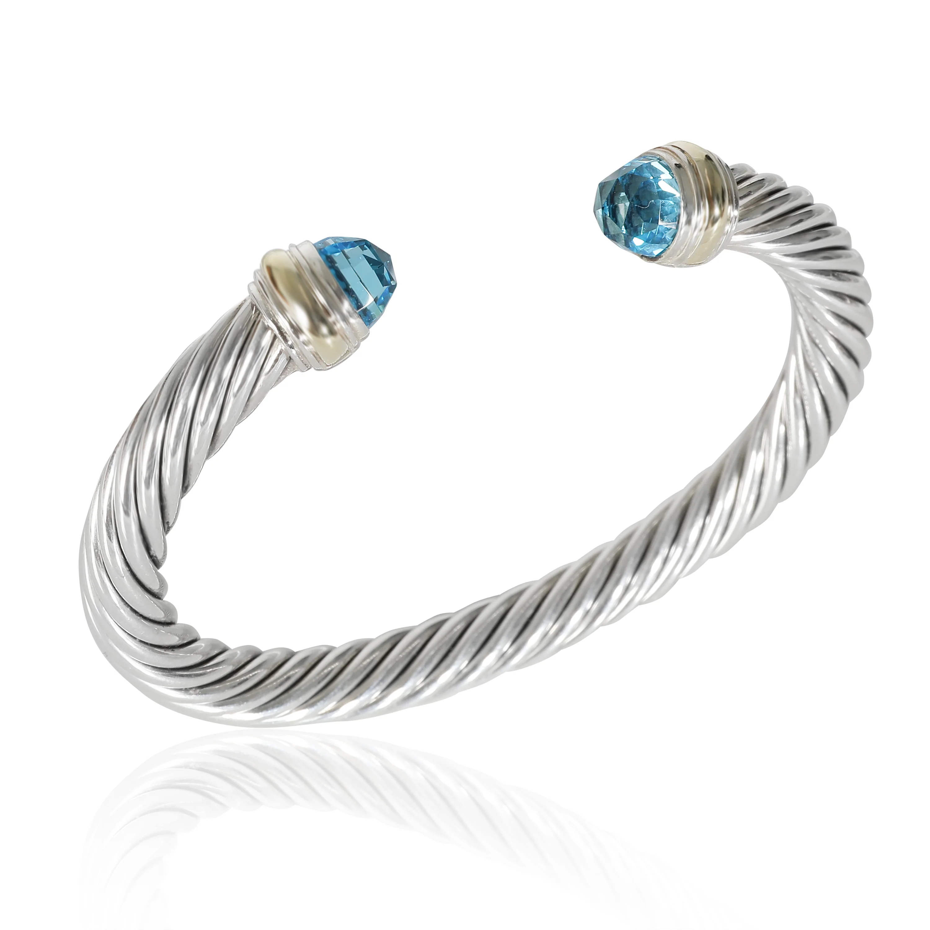 Cable Blue Topaz Bracelet in 14k Yellow Gold/Sterling Silver - Image 3