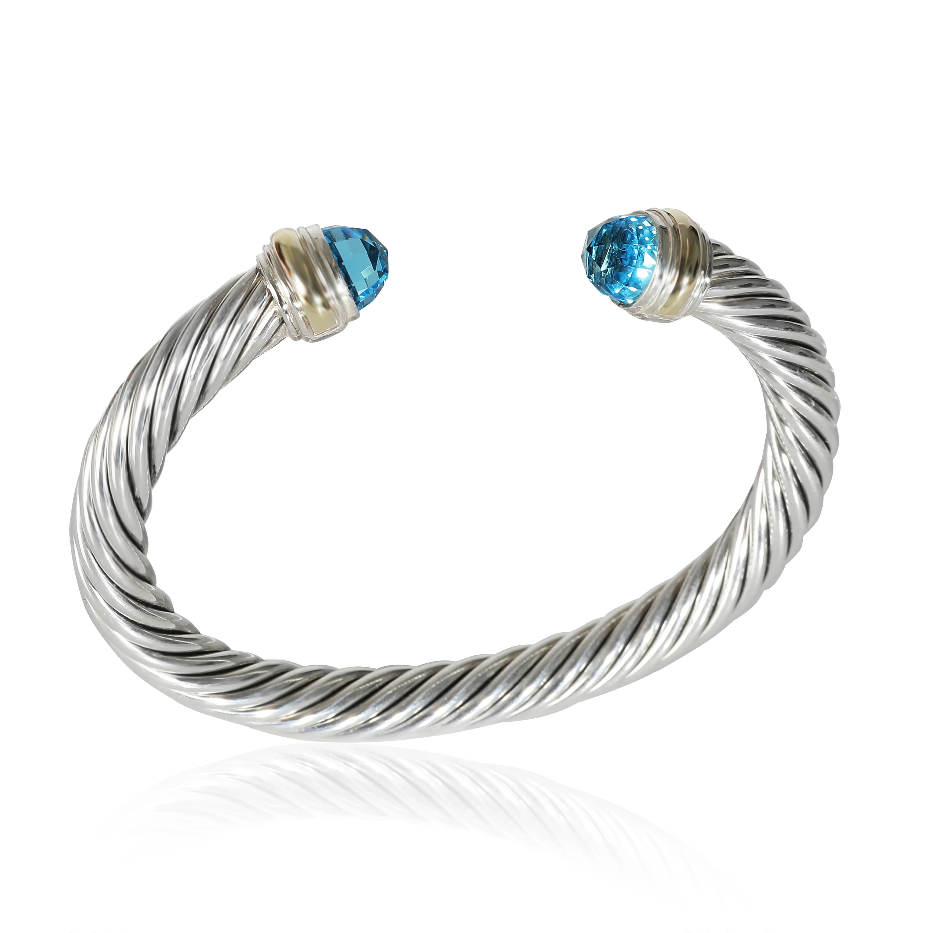 Cable Blue Topaz Bracelet in 14k Yellow Gold/Sterling Silver - Image 5