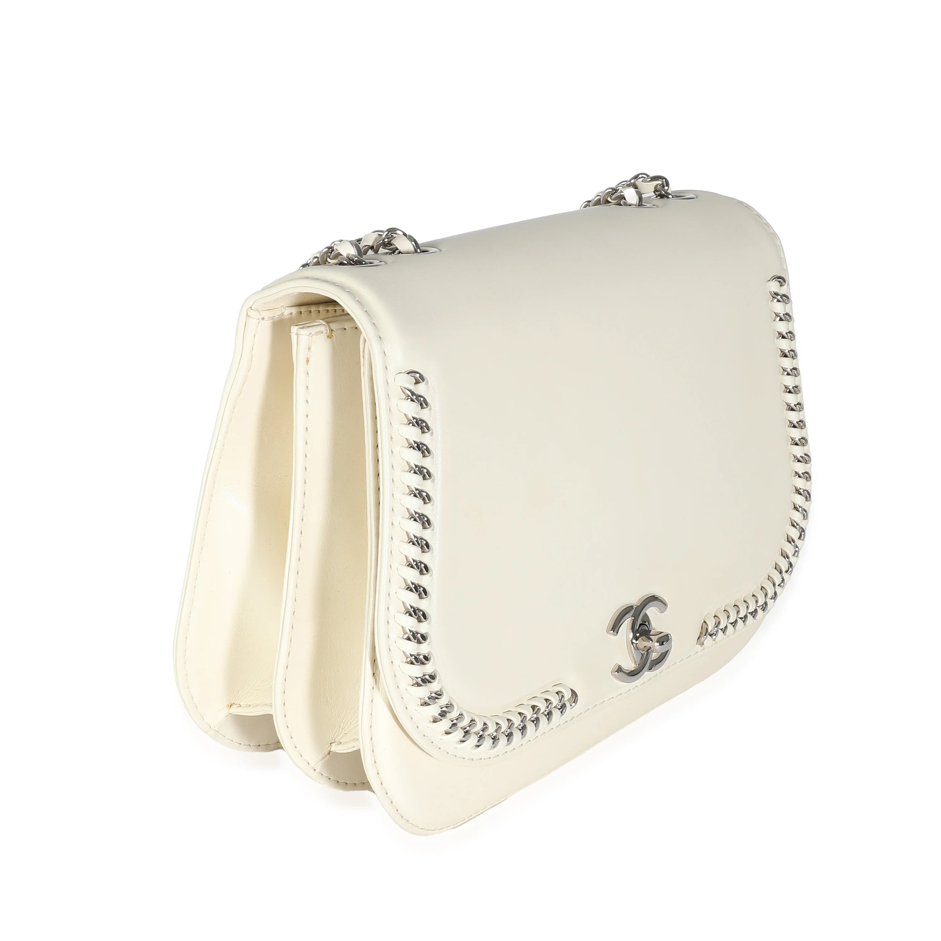 White Calfskin Small Braided Chain Chic Flap Bag - Image 3