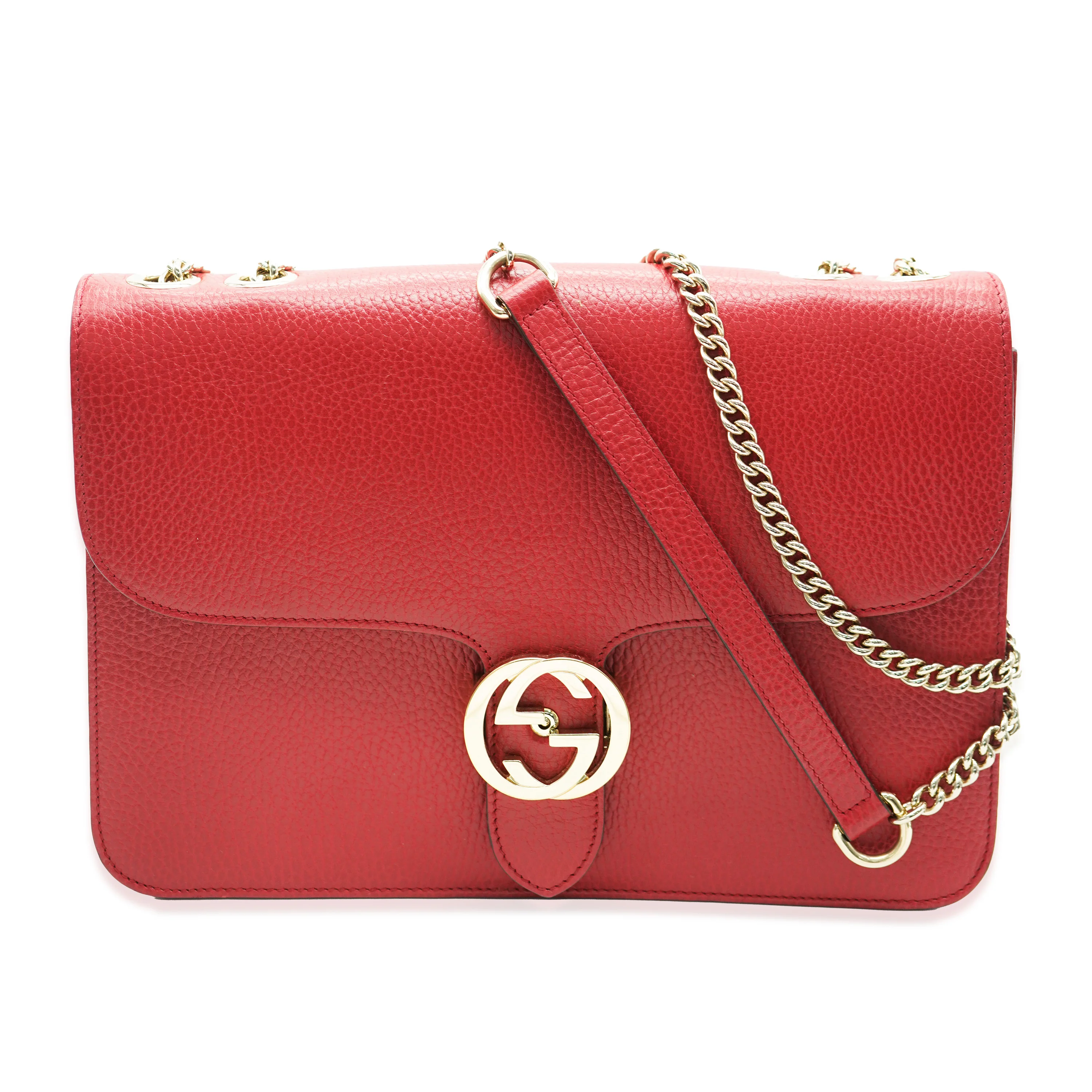 Red Dollar Calfskin Medium Interlocking G Chain Bag