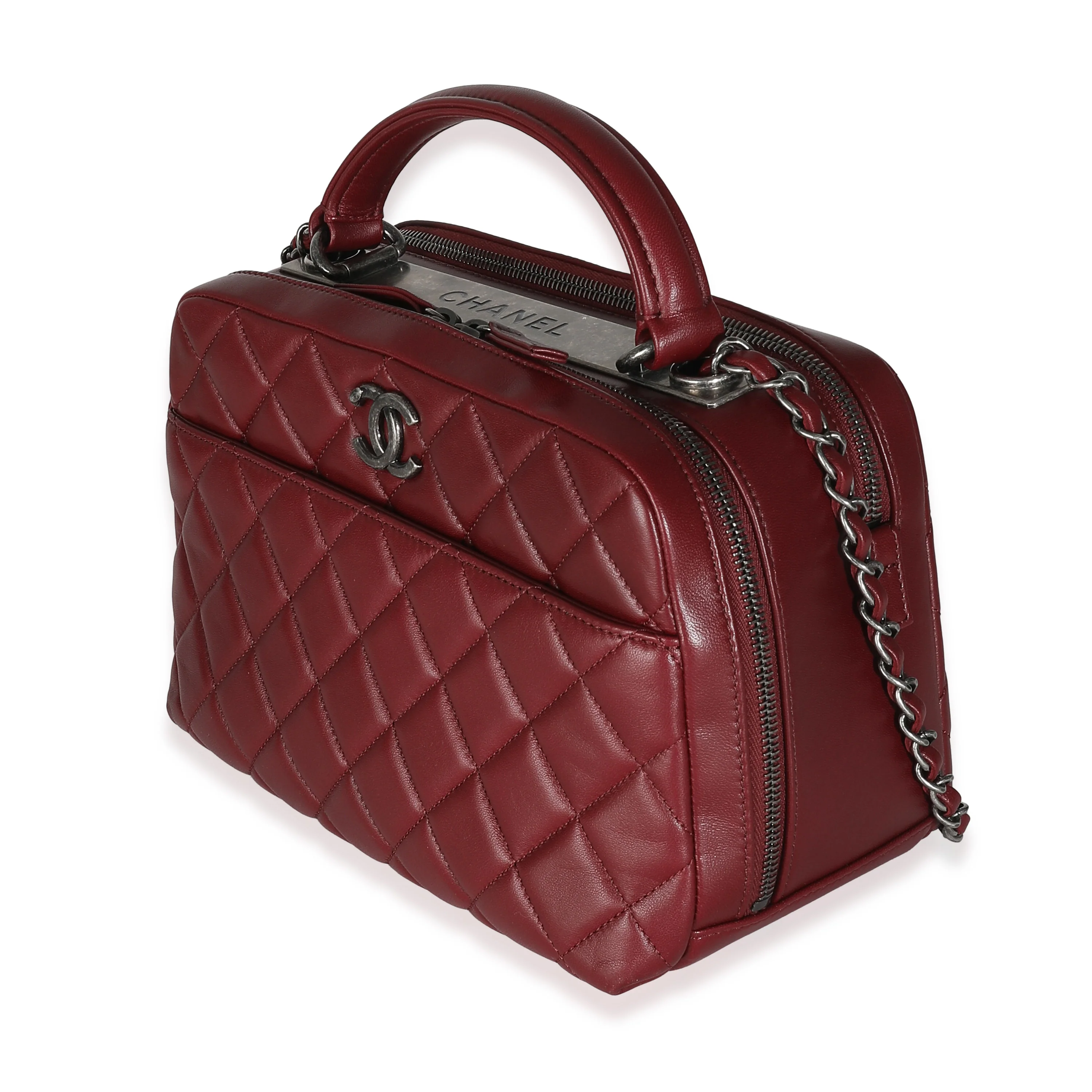 Burgundy Quilted Lambskin Medium Trendy CC Bowling Bag - Image 2