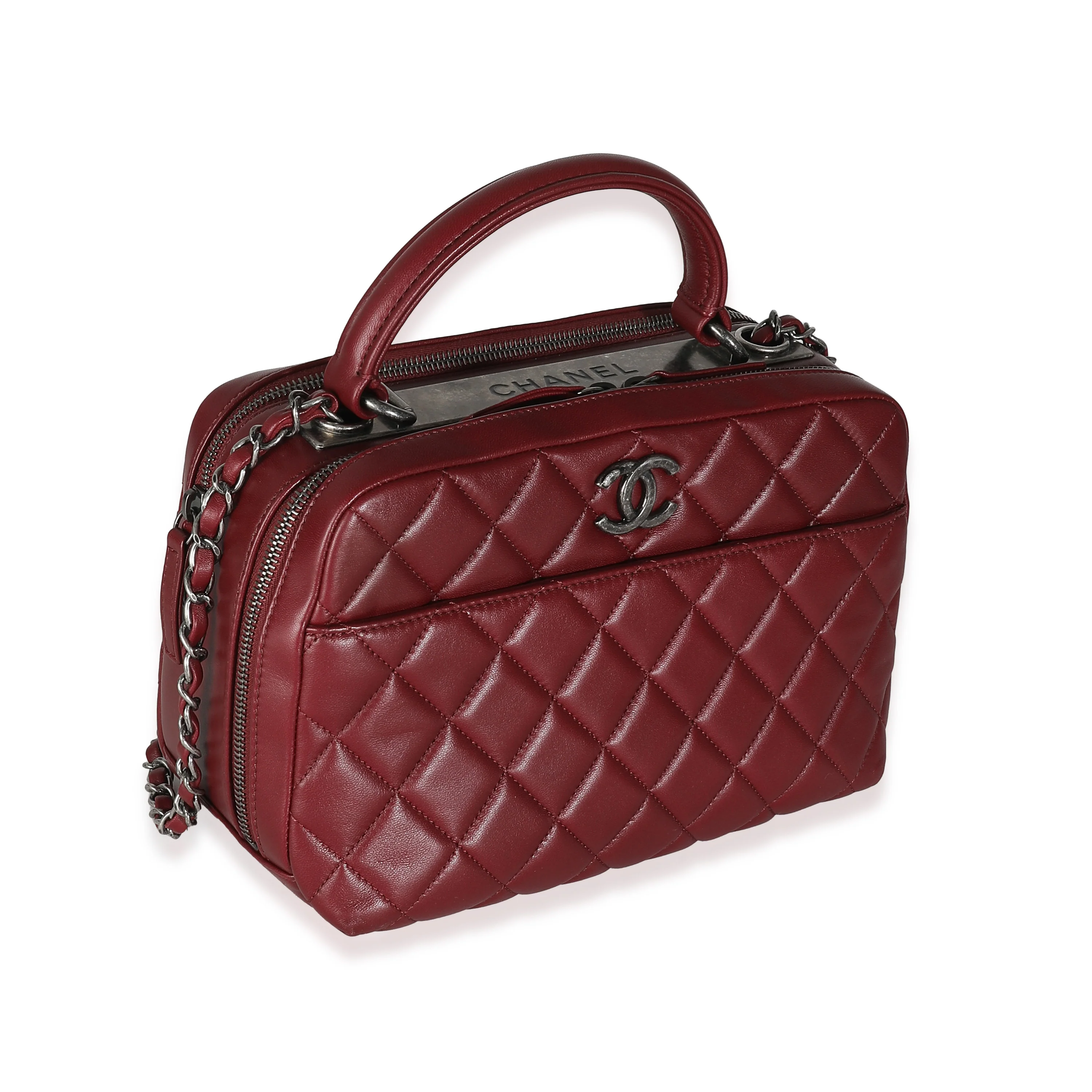 Burgundy Quilted Lambskin Medium Trendy CC Bowling Bag - Image 3