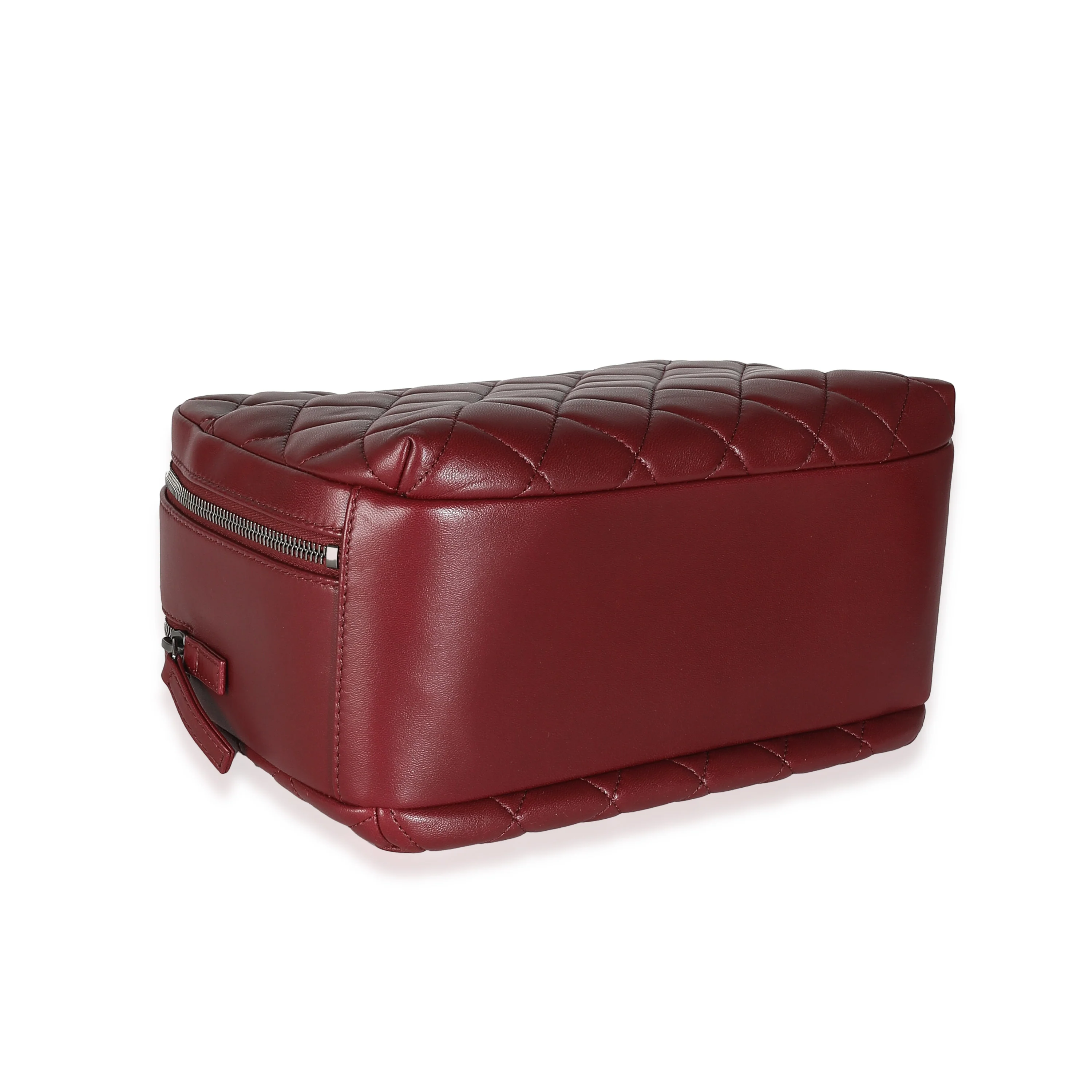 Burgundy Quilted Lambskin Medium Trendy CC Bowling Bag - Image 4