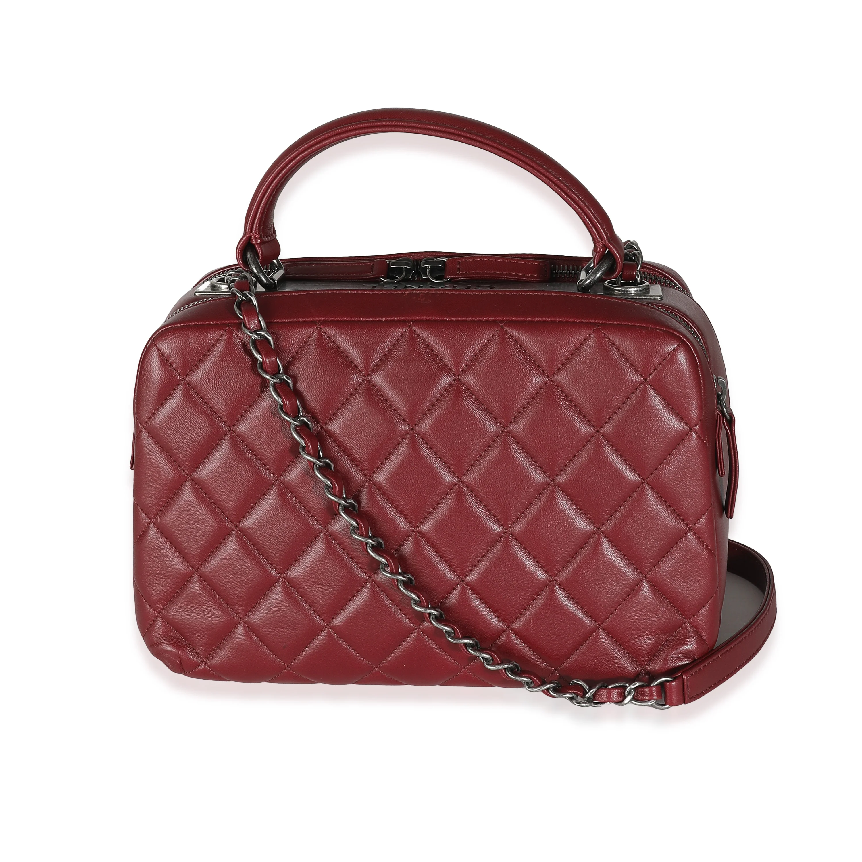 Burgundy Quilted Lambskin Medium Trendy CC Bowling Bag - Image 5