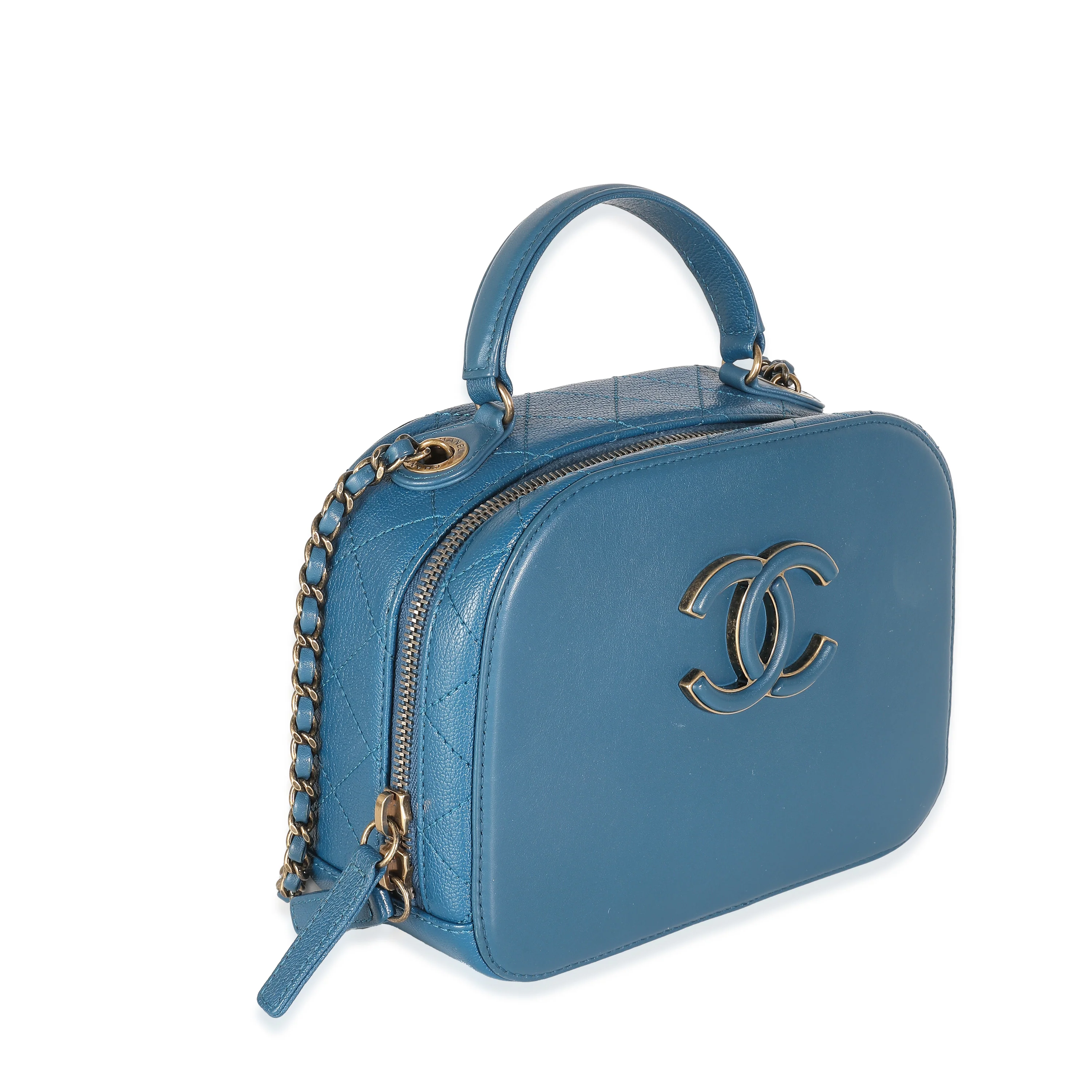 Blue Calfskin Quilted Goatskin Coco Curve Vanity Case - Image 3