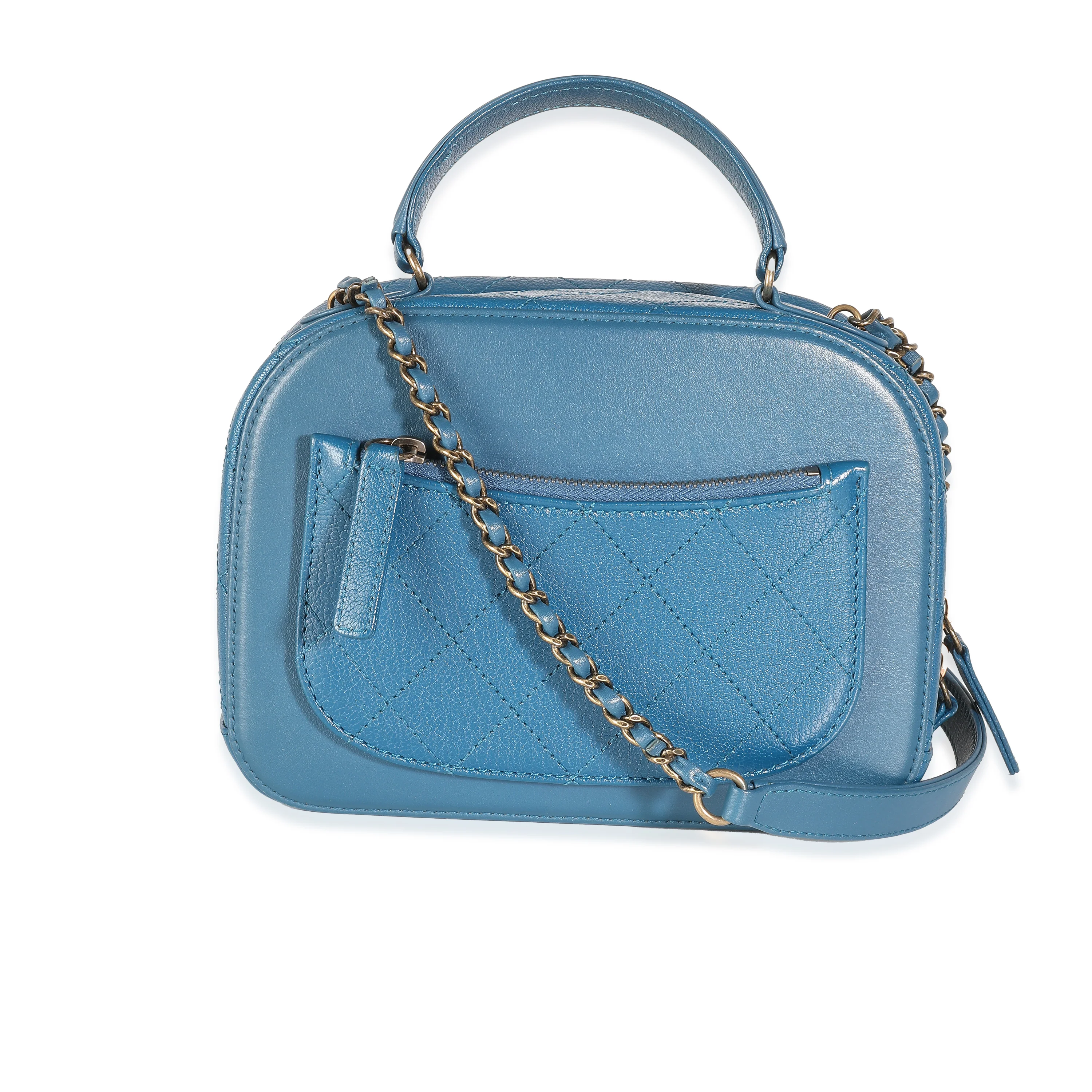 Blue Calfskin Quilted Goatskin Coco Curve Vanity Case - Image 4