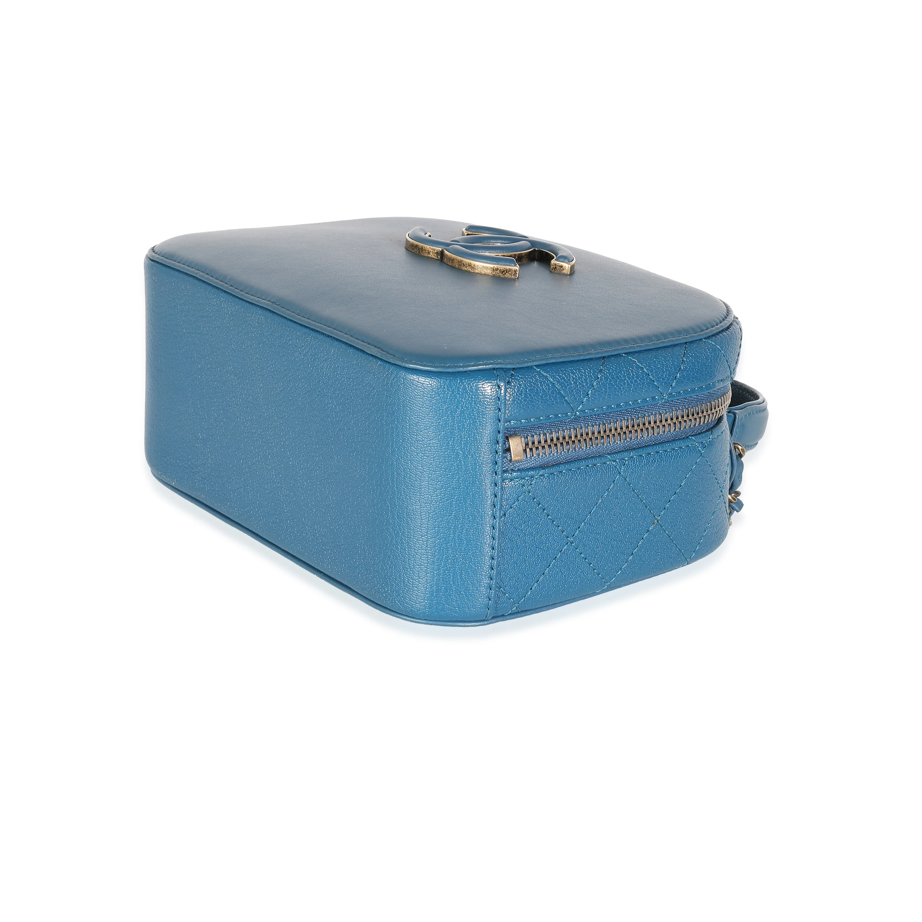 Blue Calfskin Quilted Goatskin Coco Curve Vanity Case - Image 7