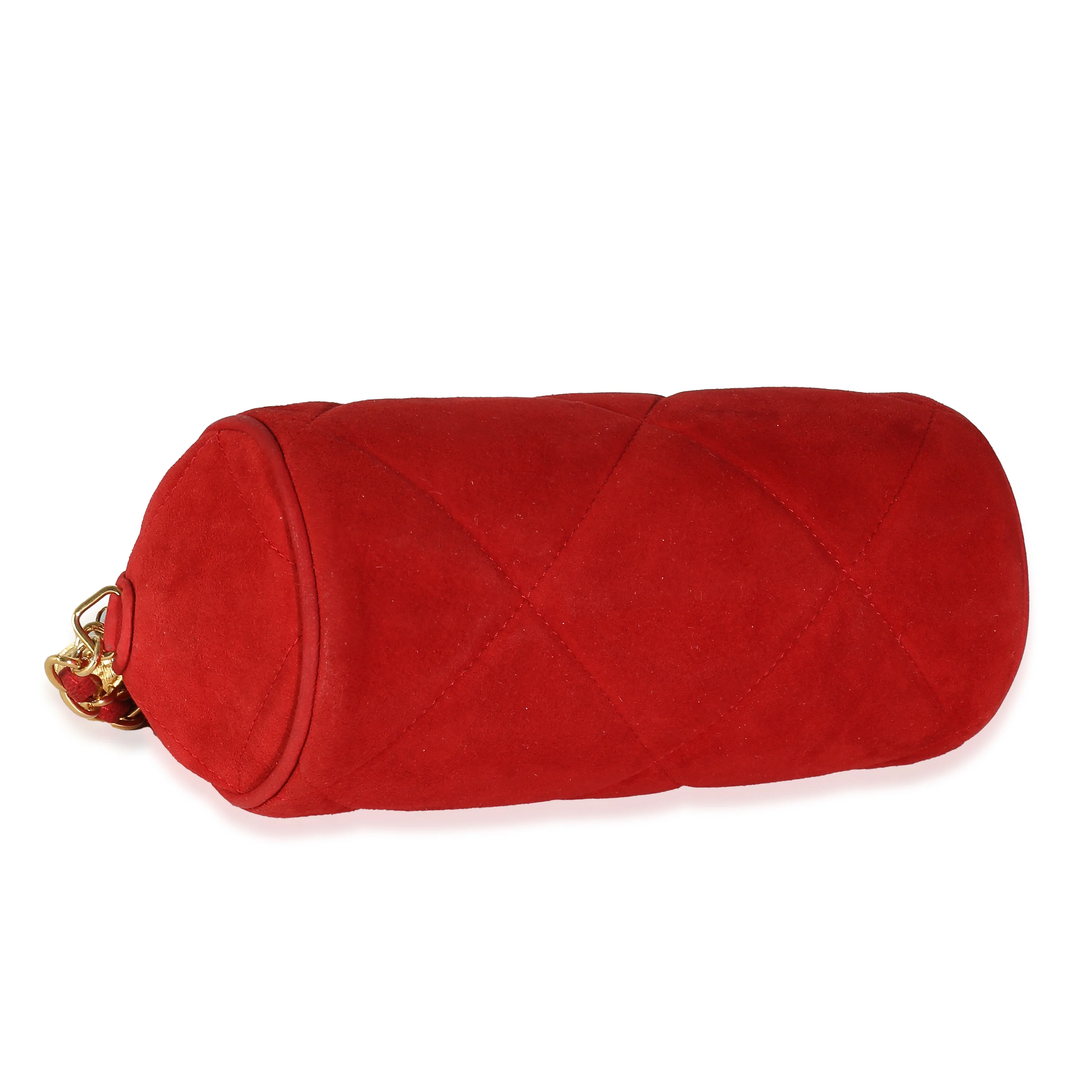 Vintage Red Suede Diamond Stitch Tassel Barrel Clutch - Image 4
