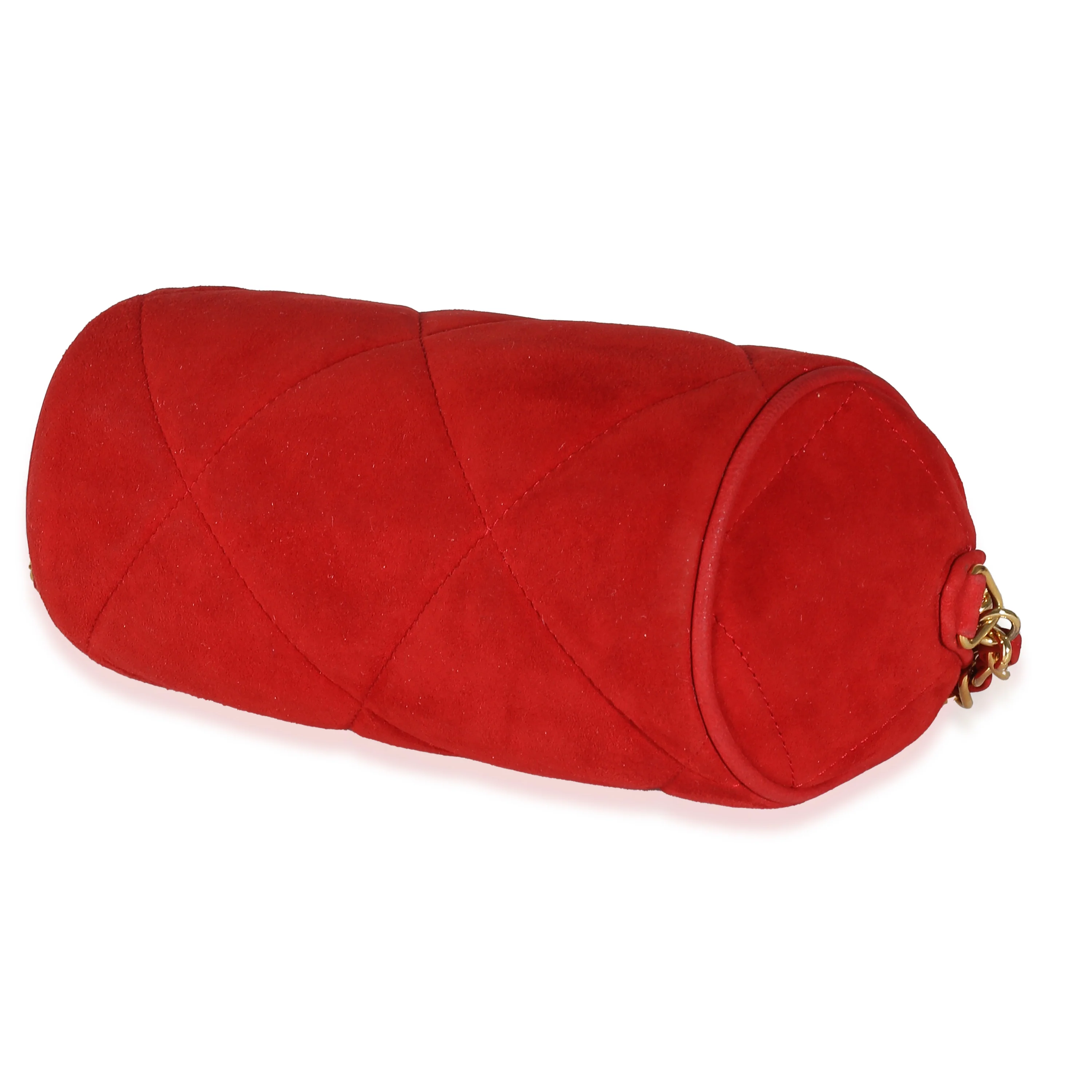 Vintage Red Suede Diamond Stitch Tassel Barrel Clutch - Image 6