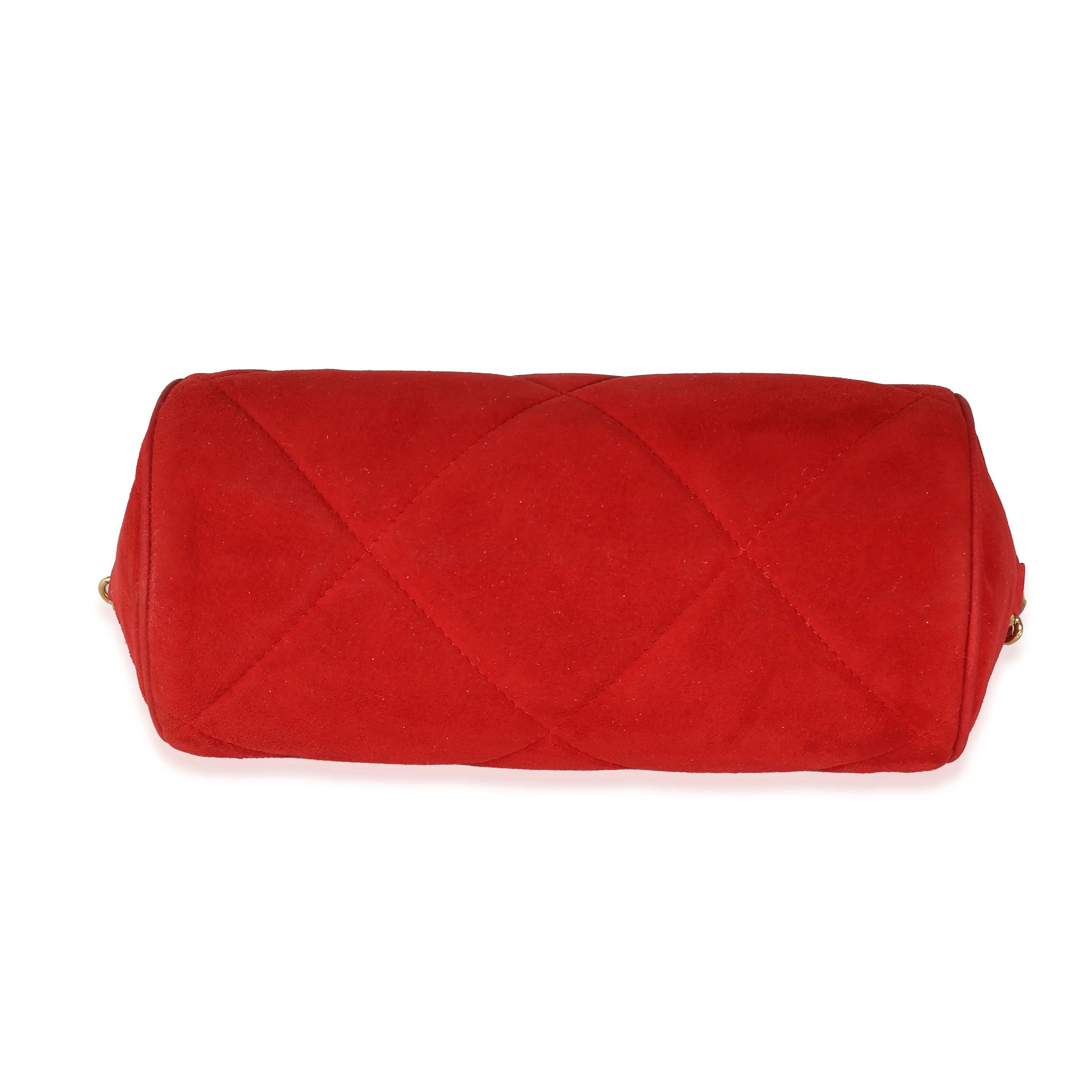 Vintage Red Suede Diamond Stitch Tassel Barrel Clutch - Image 7
