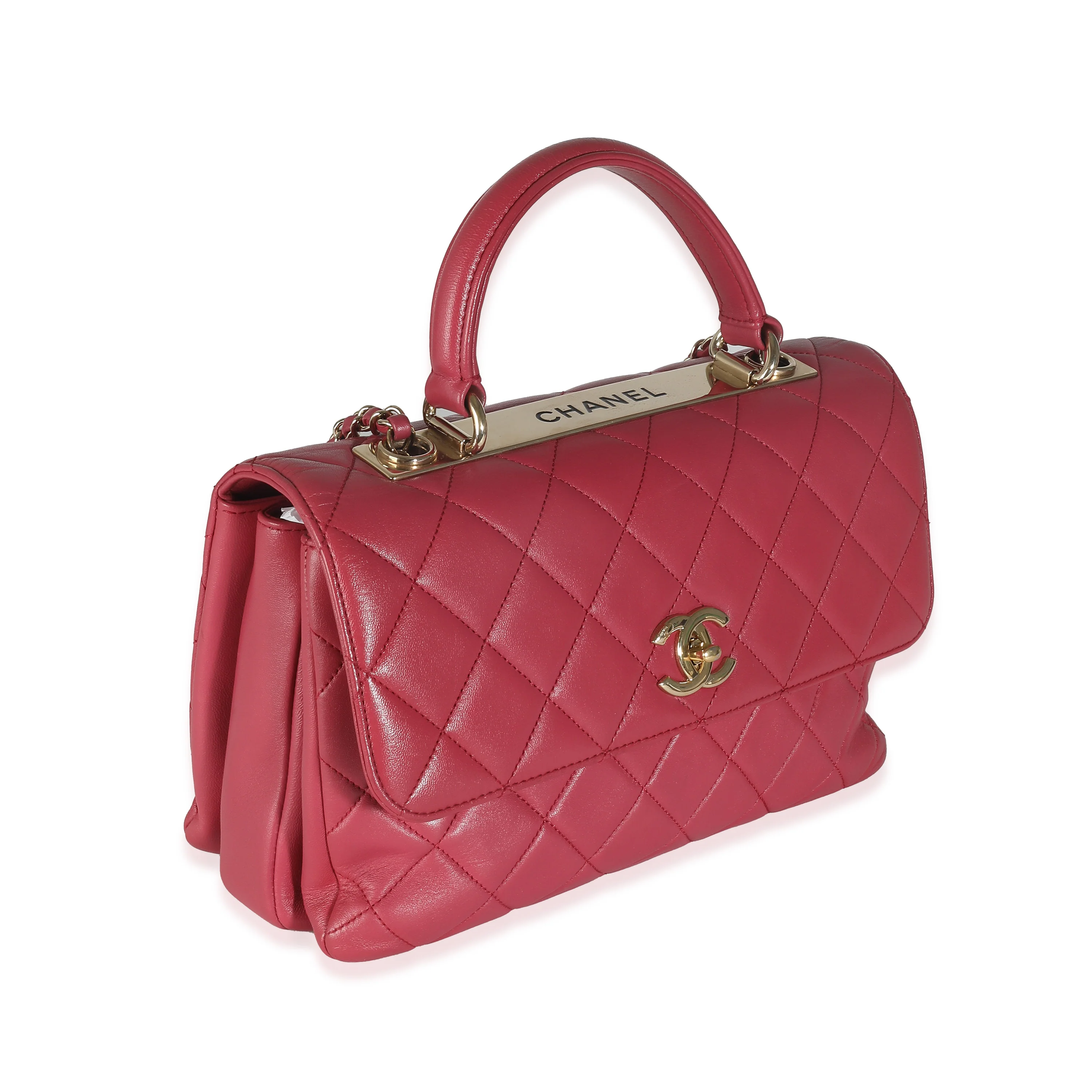 Pink Quilted Lambskin Medium Trendy CC Top Handle Bag - Image 3