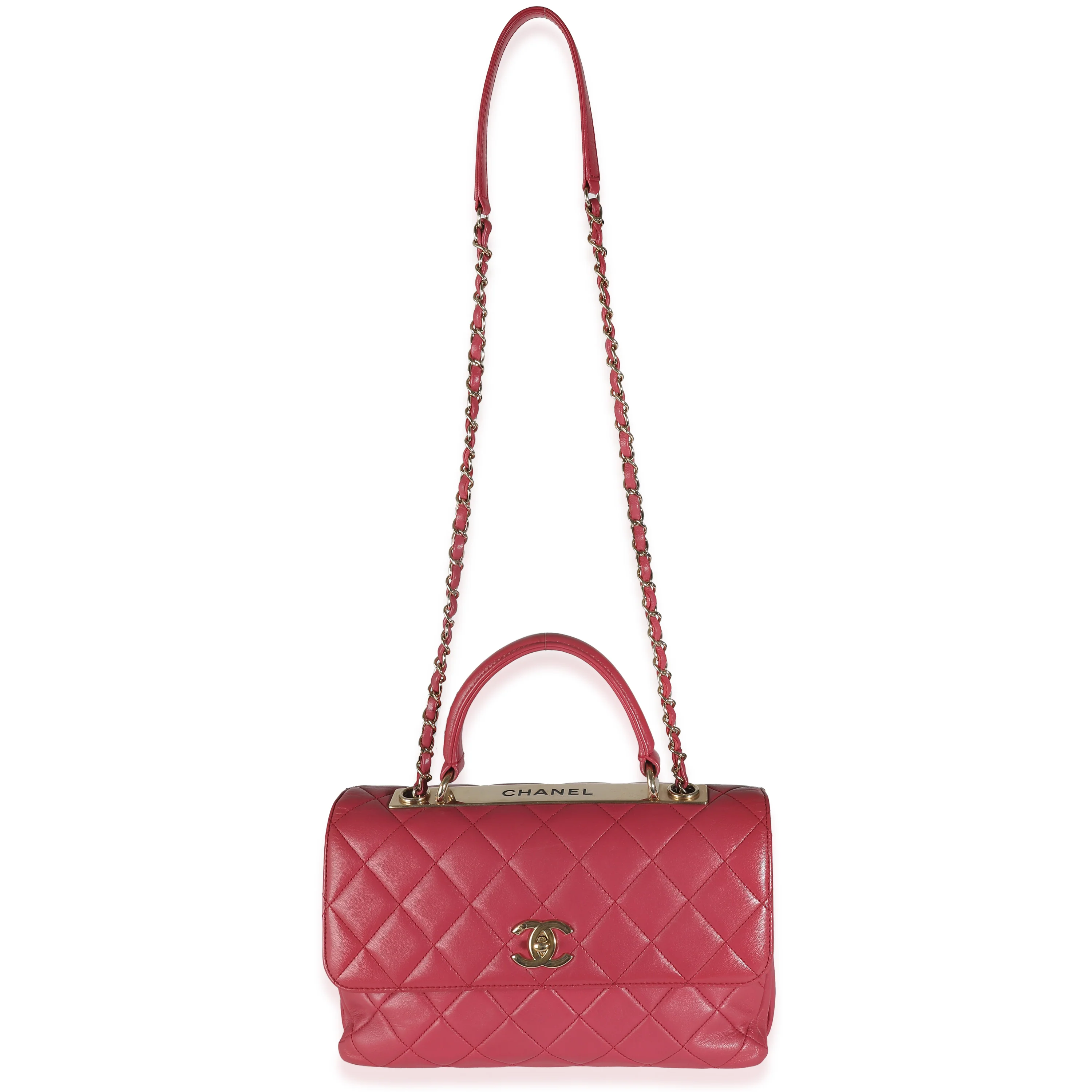Pink Quilted Lambskin Medium Trendy CC Top Handle Bag - Image 8
