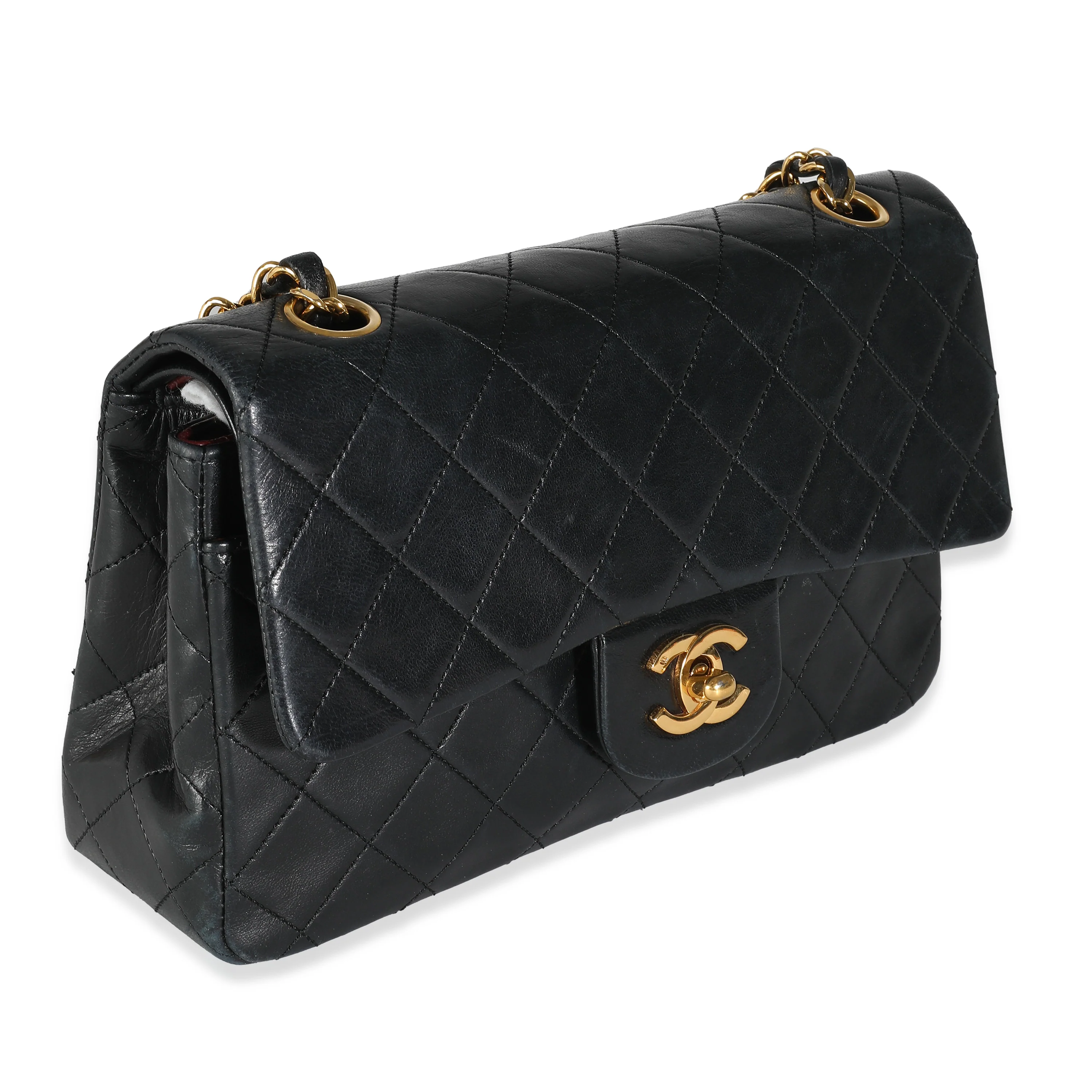 Vintage 24K Black Quilted Lambskin Small Classic Double Flap Bag - Image 3