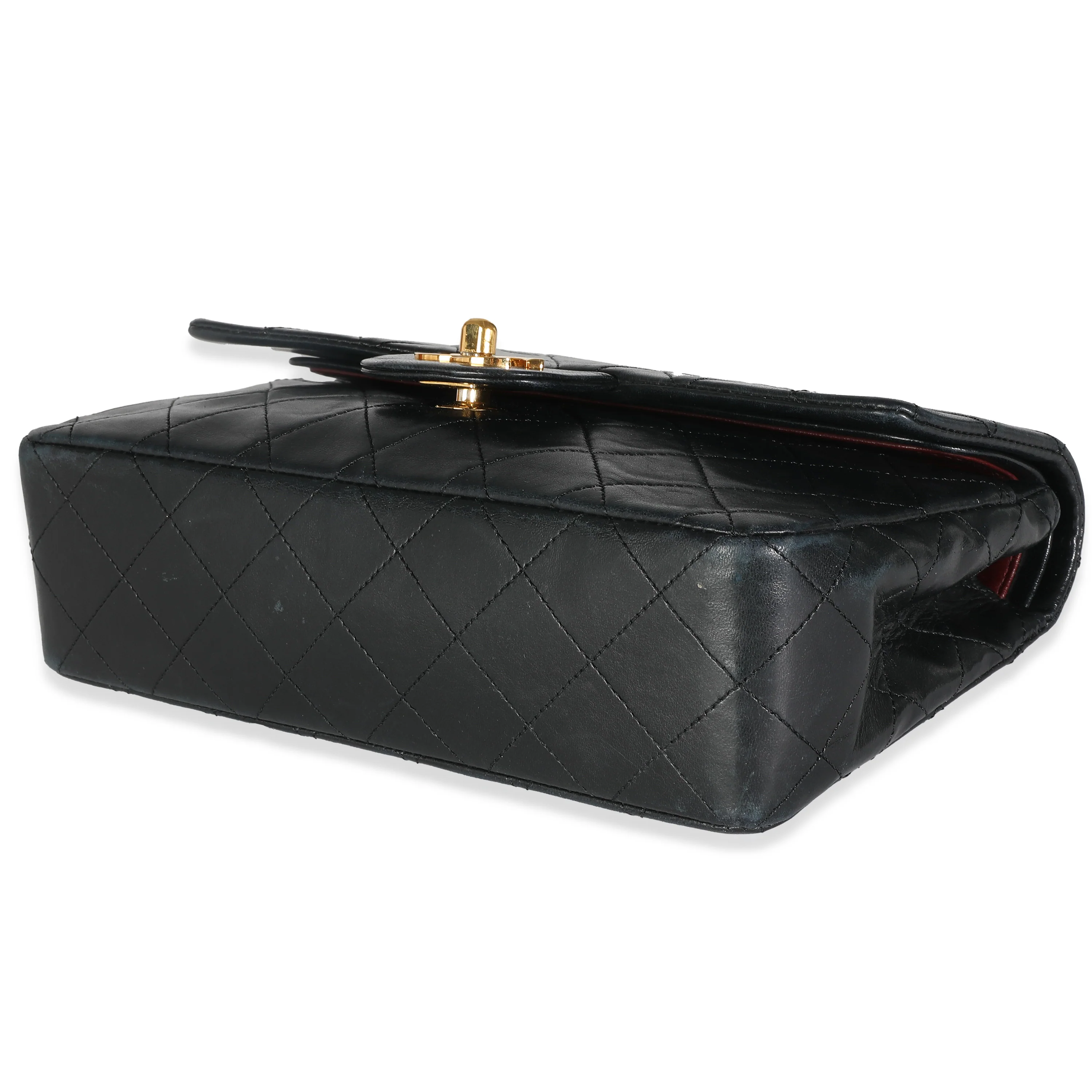 Vintage 24K Black Quilted Lambskin Small Classic Double Flap Bag - Image 6