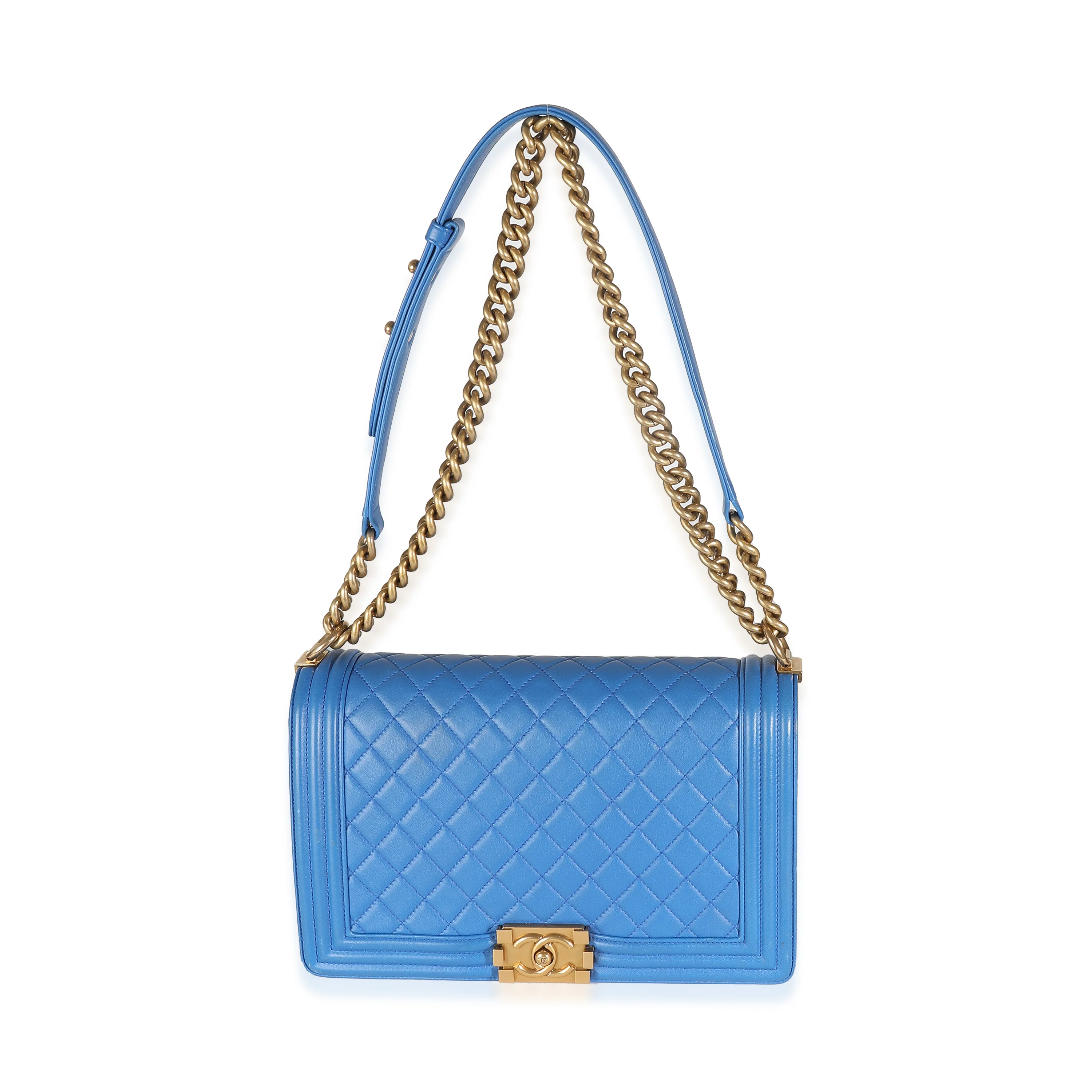 Blue Quilted Lambskin New Medium Boy Bag - Image 8