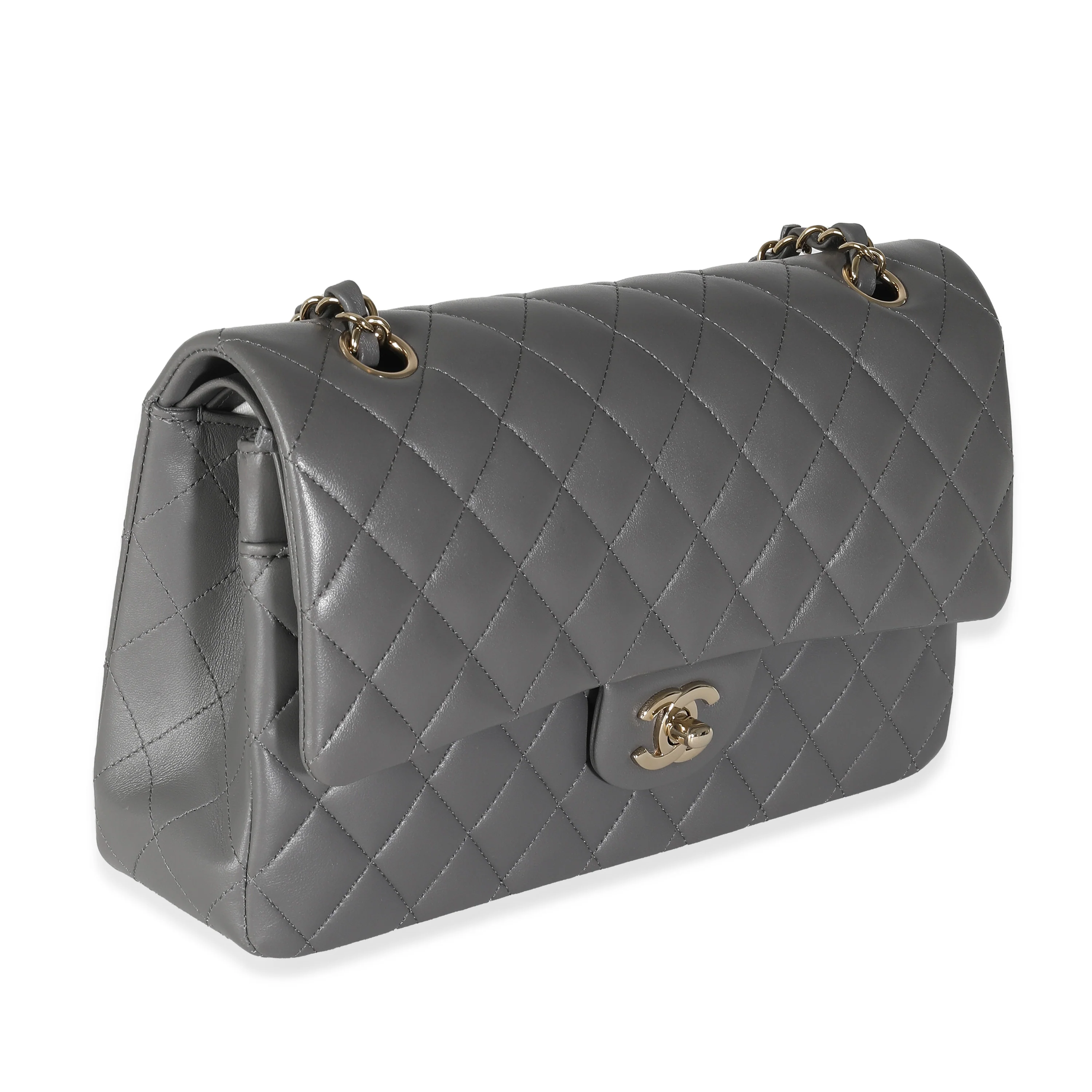 22A Grey Quilted Lambskin Medium Classic Double Flap Bag - Image 3