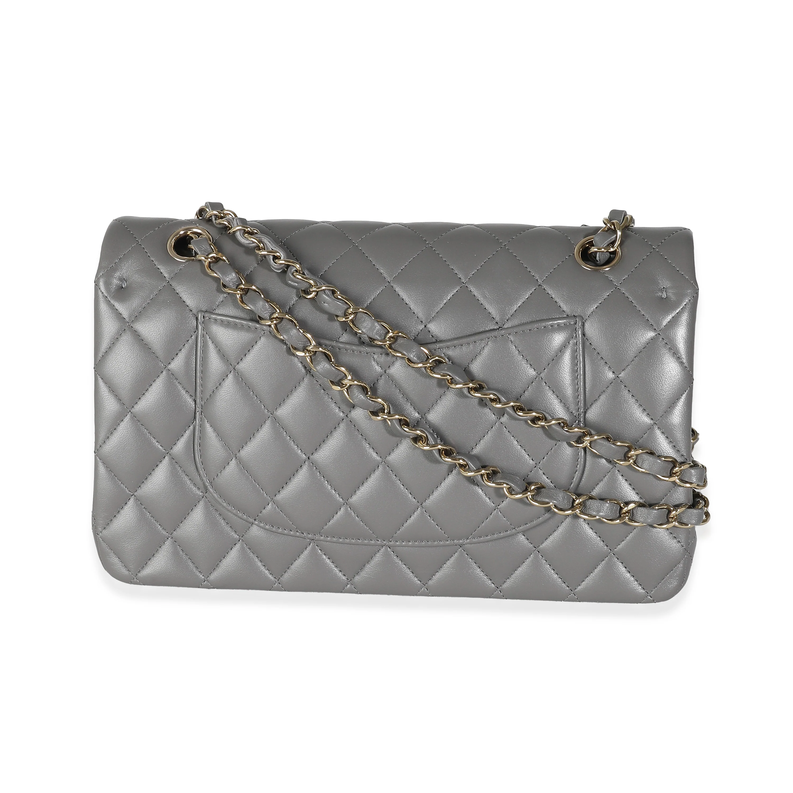 22A Grey Quilted Lambskin Medium Classic Double Flap Bag - Image 5