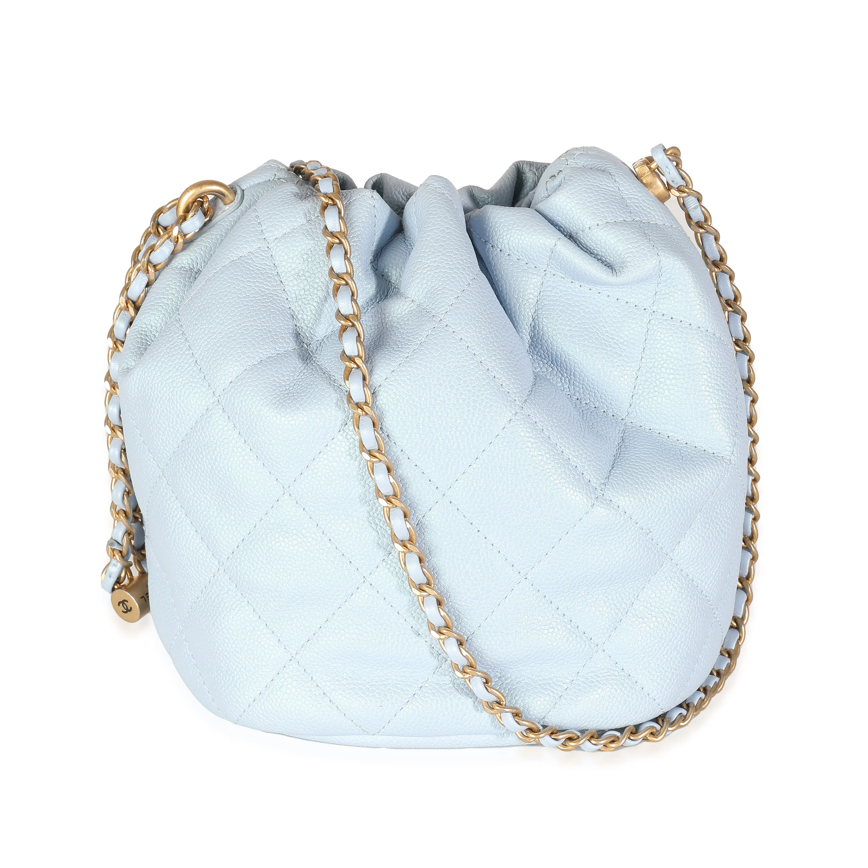 Light Blue Iridescent Quilted Caviar My Perfect CC Drawstring Handbag - Image 4