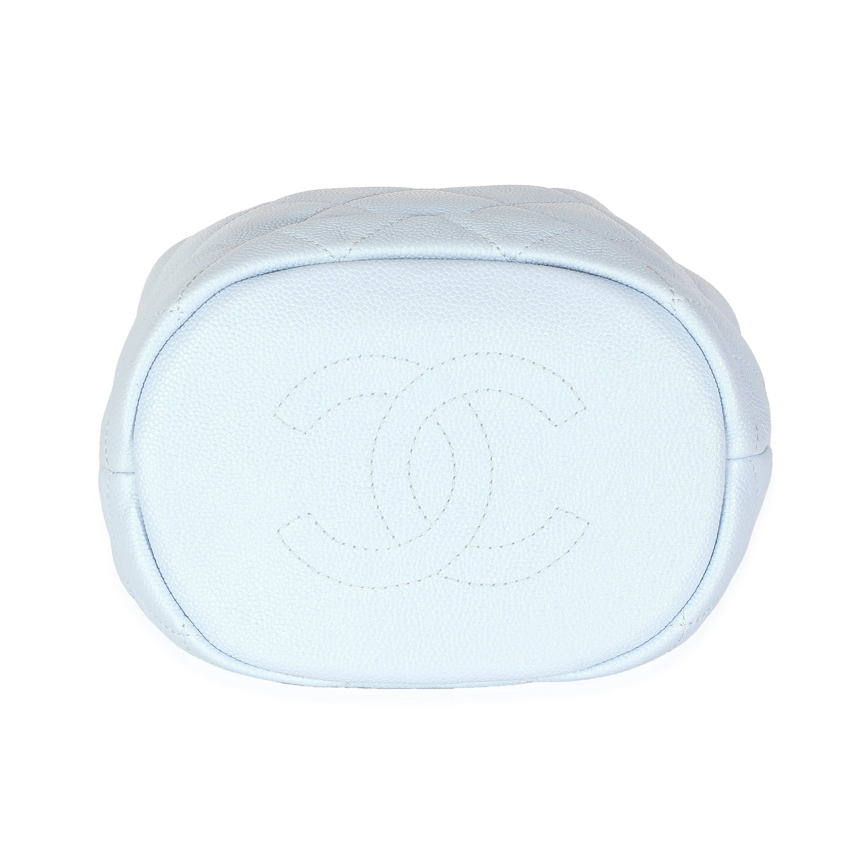 Light Blue Iridescent Quilted Caviar My Perfect CC Drawstring Handbag - Image 5
