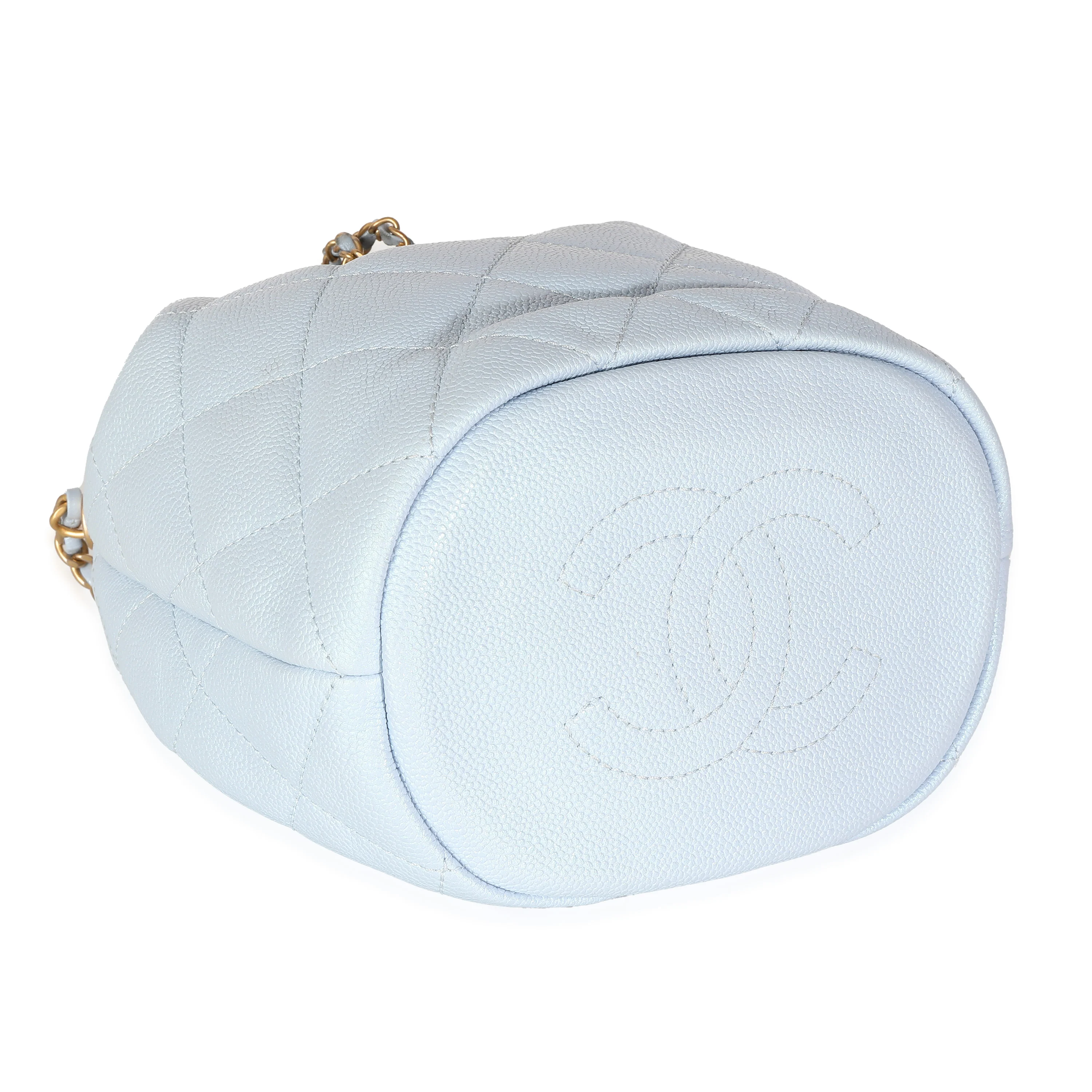 Light Blue Iridescent Quilted Caviar My Perfect CC Drawstring Handbag - Image 6