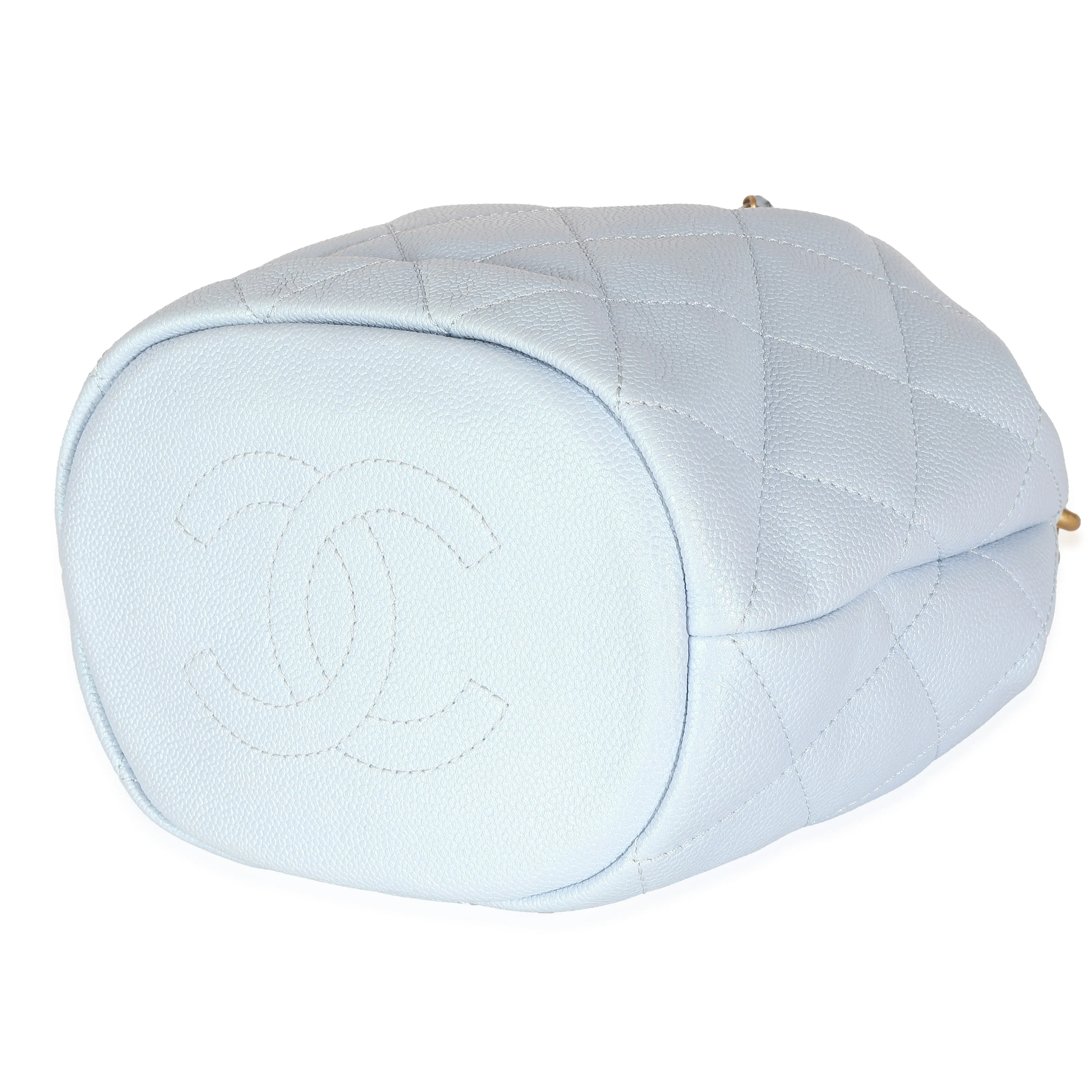 Light Blue Iridescent Quilted Caviar My Perfect CC Drawstring Handbag - Image 7