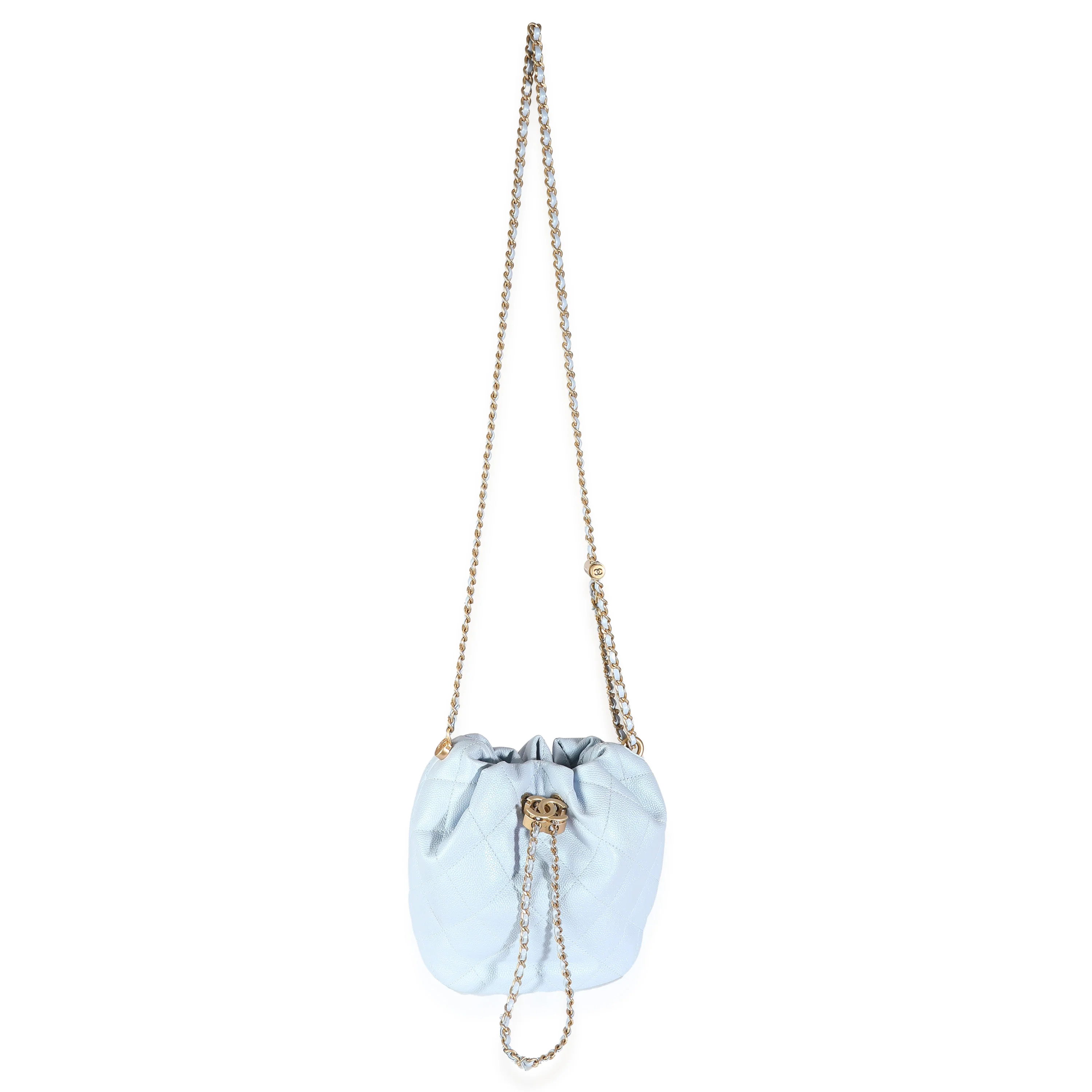 Light Blue Iridescent Quilted Caviar My Perfect CC Drawstring Handbag - Image 8