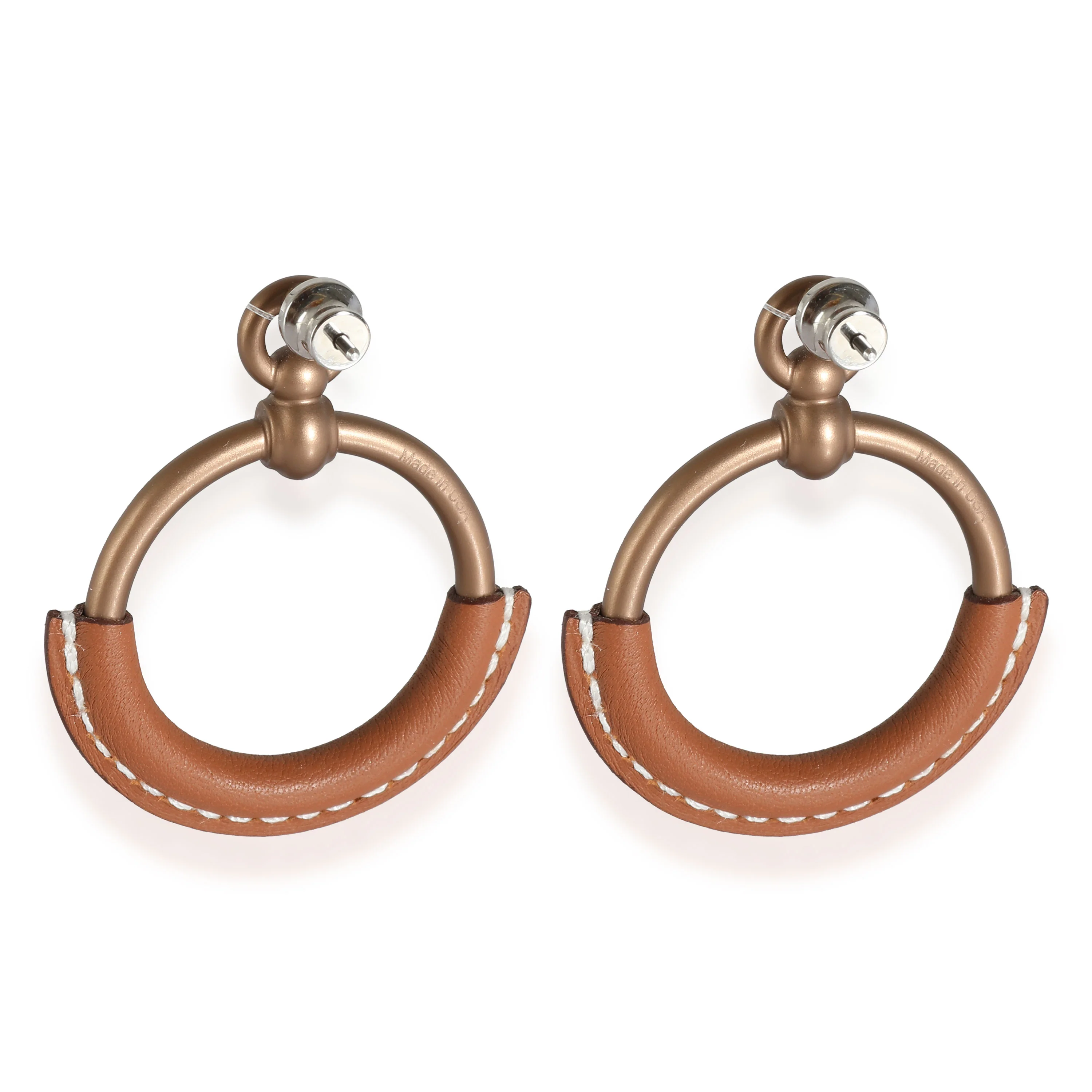 Loop Earrings with Brown Calfskin Leather - Image 3