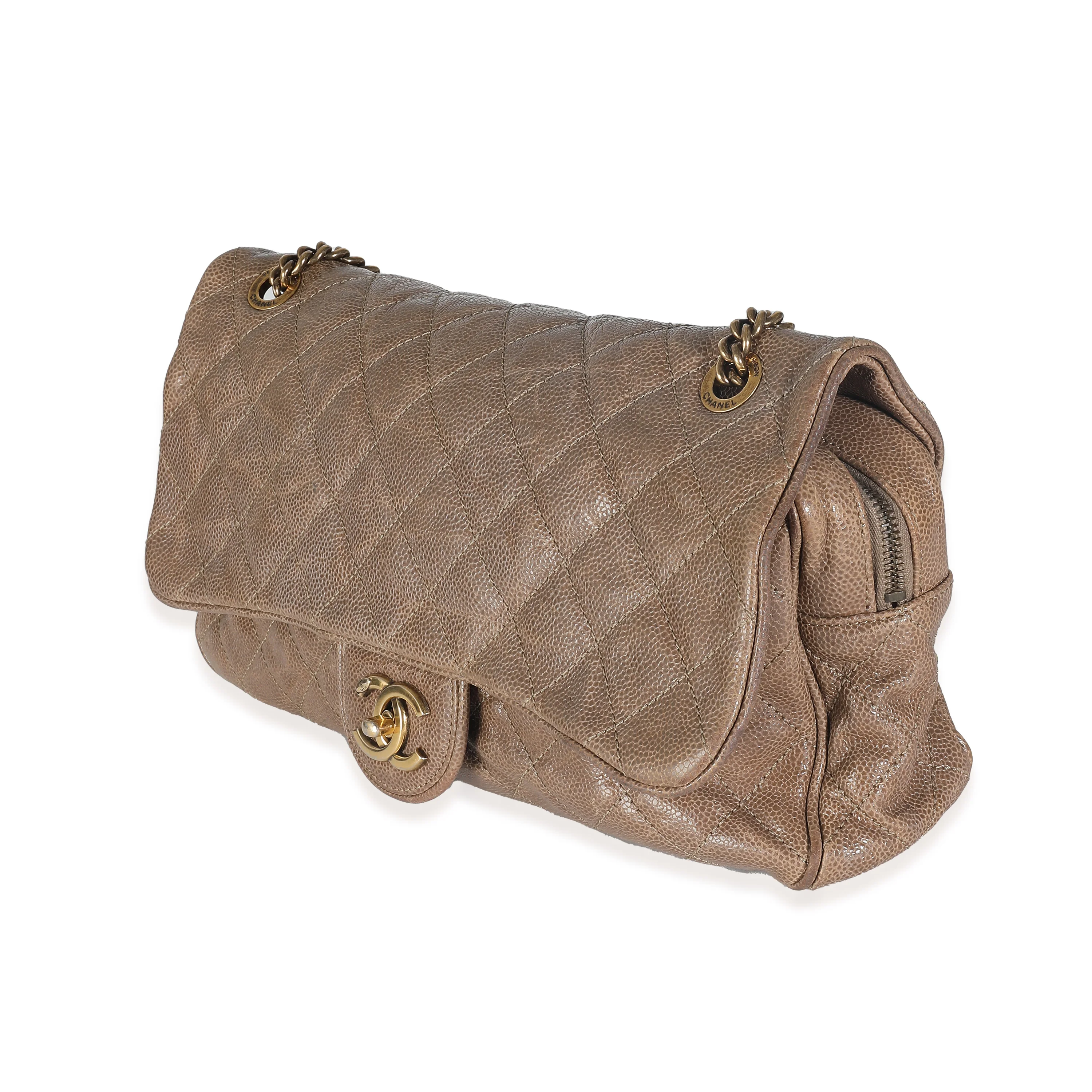 Brown Quilted Glazed Caviar Large Shiva Flap Bag - Image 2